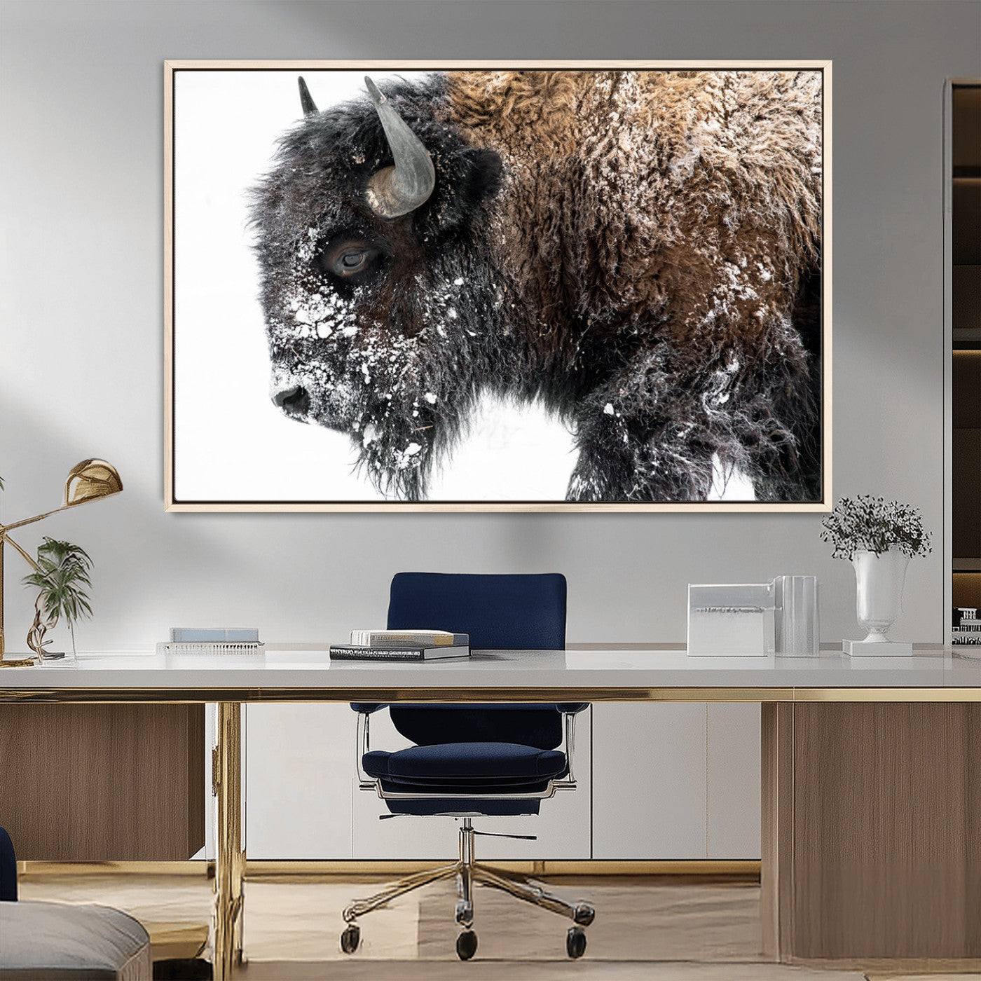 MGV-FC-36X24 - American Bison Wall Art Print | Buffalo Canvas Wall Art |  Framed and Ready to Hang Bison Print for Living Room or Office