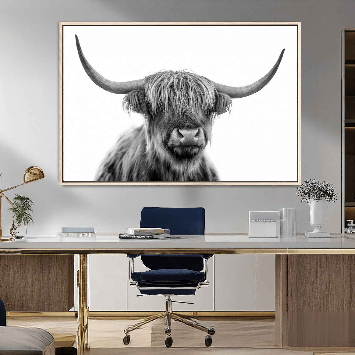 MGV-FC-36X24 - Scottish Highland Cow Cattle Art Print Wall Art Canvas Print for Farmhouse Decor, Framed Scottish