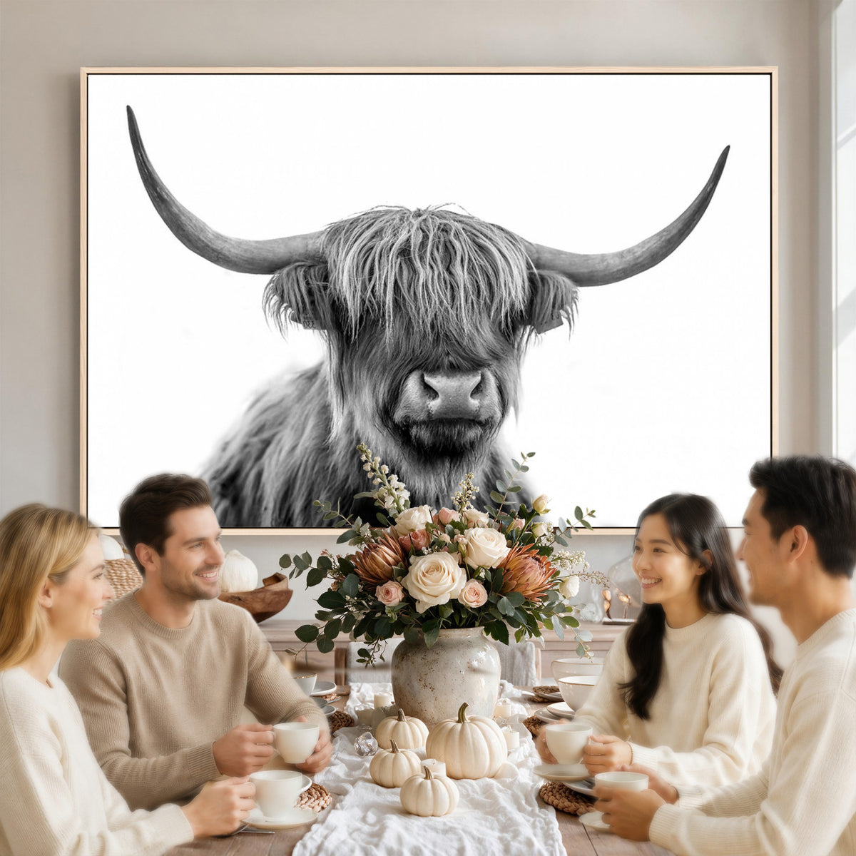 75503-_Poster-30x20 - Scottish Highland Cow Cattle Art Print Wall Art Canvas Print for Farmhouse Decor, Framed Scottish