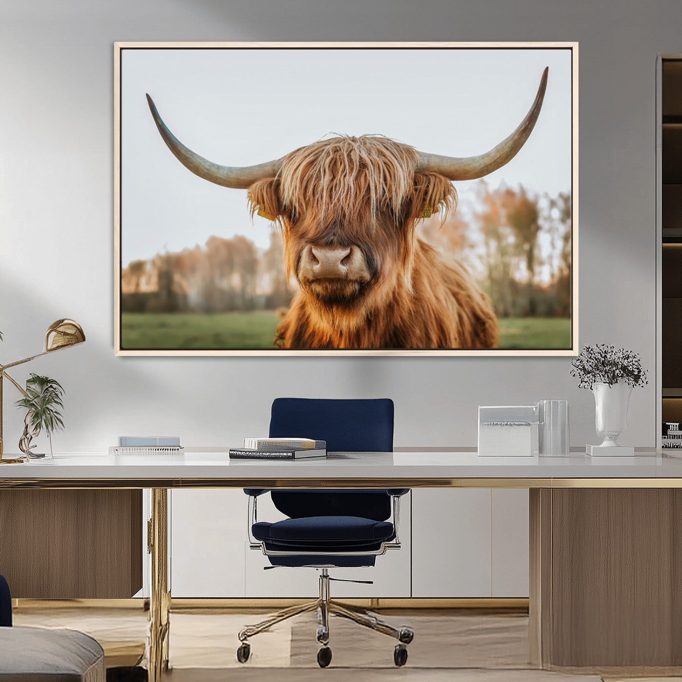 MGV-FC-36X24 - Highland Cow Animal Scottish Cattle Art Print Farmhouse Wall Art Canvas Print