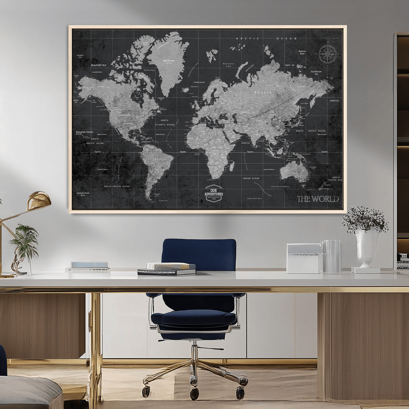 MGV-FC-36X24 - Push Pin World Map Canvas Print – Framed Wall Art for Couples to Track Their Travels – Anniversary