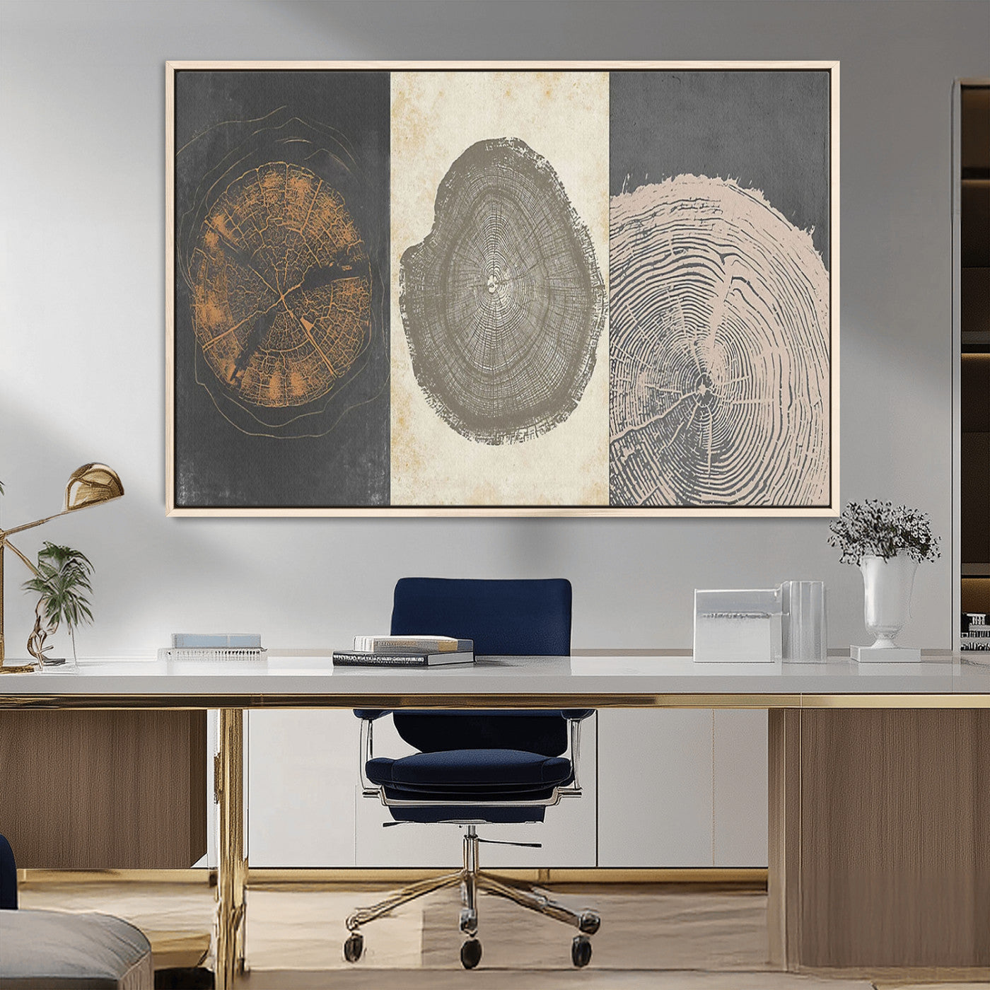 MGV-FC-36X24 - Boho Tree Ring Wall Art, Modern Minimalist Wood Grain Canvas, Tree Slice for Rustic Decor, Farmhouse Decor Giclee Canvas Print, Tree Ring Canvas Set