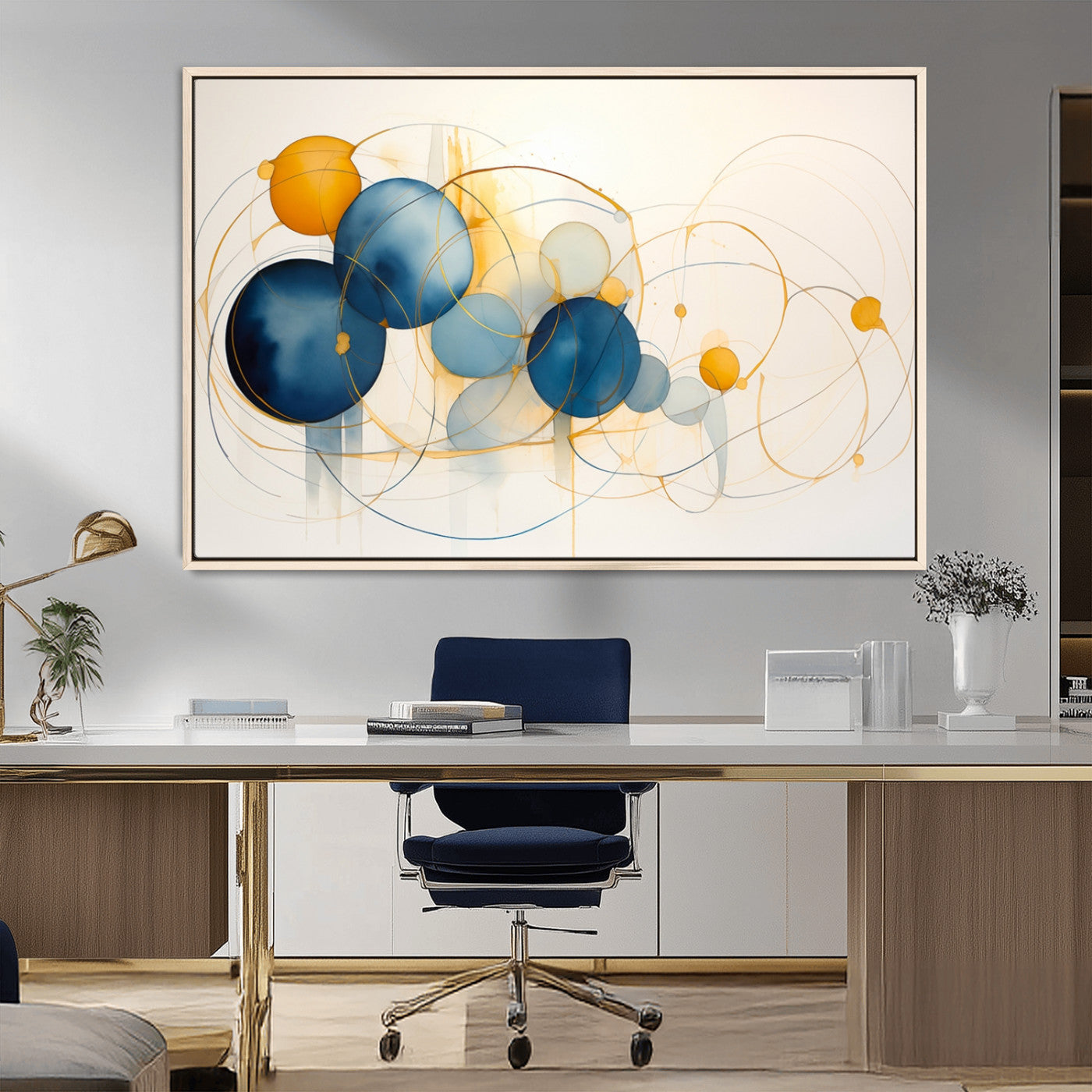 -Geometric Blue Orange Abstract Wall Art Canvas, Geometric Blue Orange Canvas Print