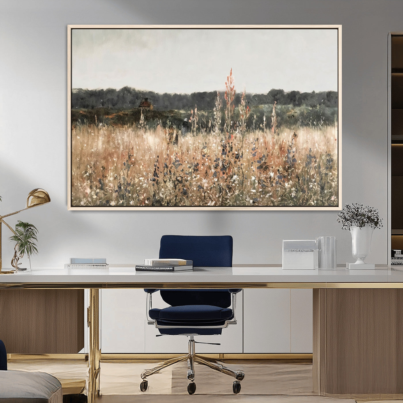 MGV-FC-36X24 - Abstract Wildflower Art Field Landscape Oil Painting Print, Country Field Wall Art - Framed Ready to Hang