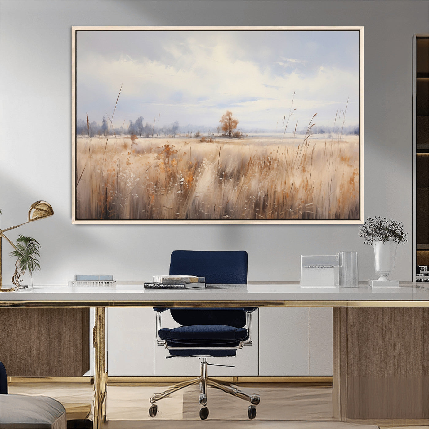 MGV-FC-36X24 - Golden Fields Wall Art Print Canvas – Serene Landscape of Nature’s Tranquility in Minimalist for