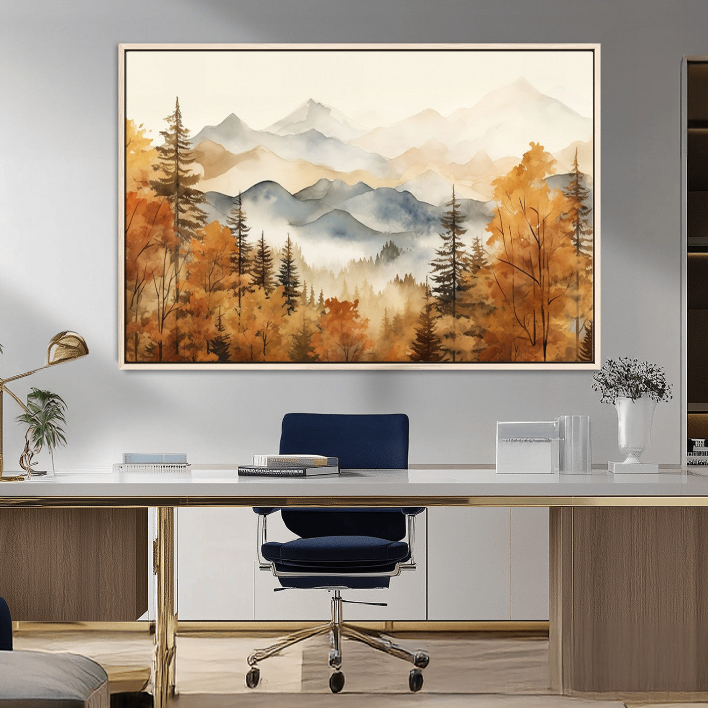 MGV-FC-36X24 - Golden Autumn Forest Wall Art | Mountain Landscape Canvas Print for Living Room or Bedroom | Large Wall Decor with Nature-Inspired Design