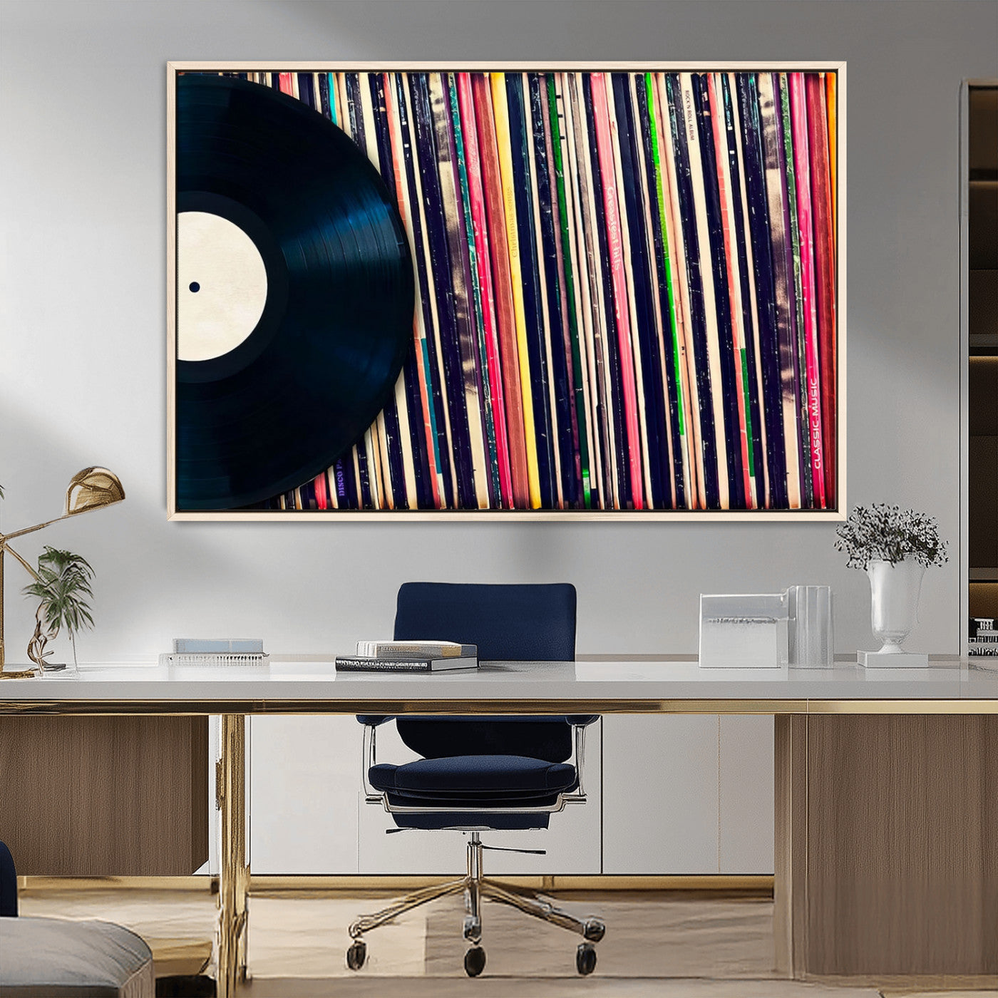 Vinyl Record and Album Collection Canvas Wall Art - Retro Music
