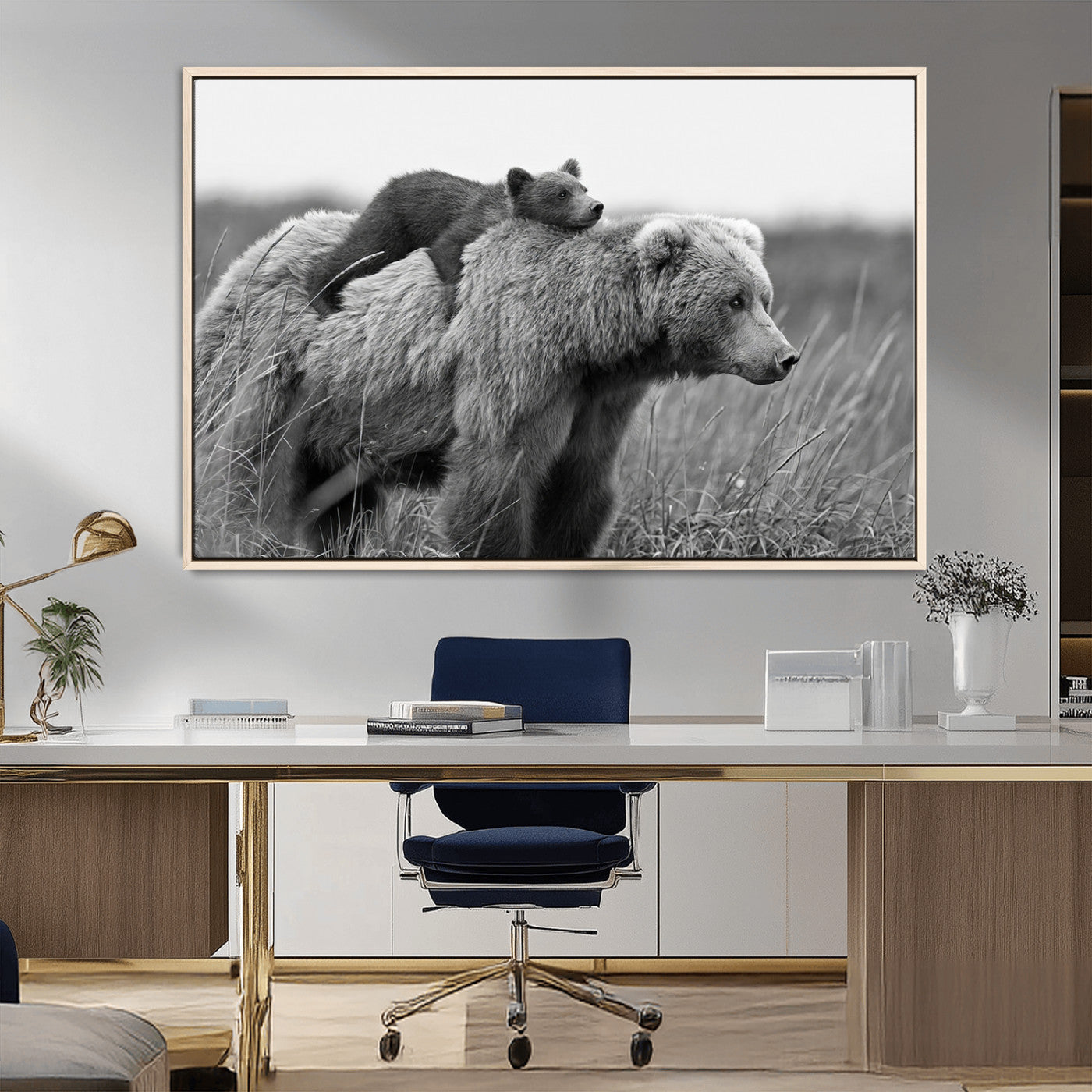MGV-FC-36X24 - Bear and Cub Wall Art Canvas | 399 Bear Cub Wildlife-Inspired Animal Art for Living Room or Office | Grizzly Bear Print of Photography