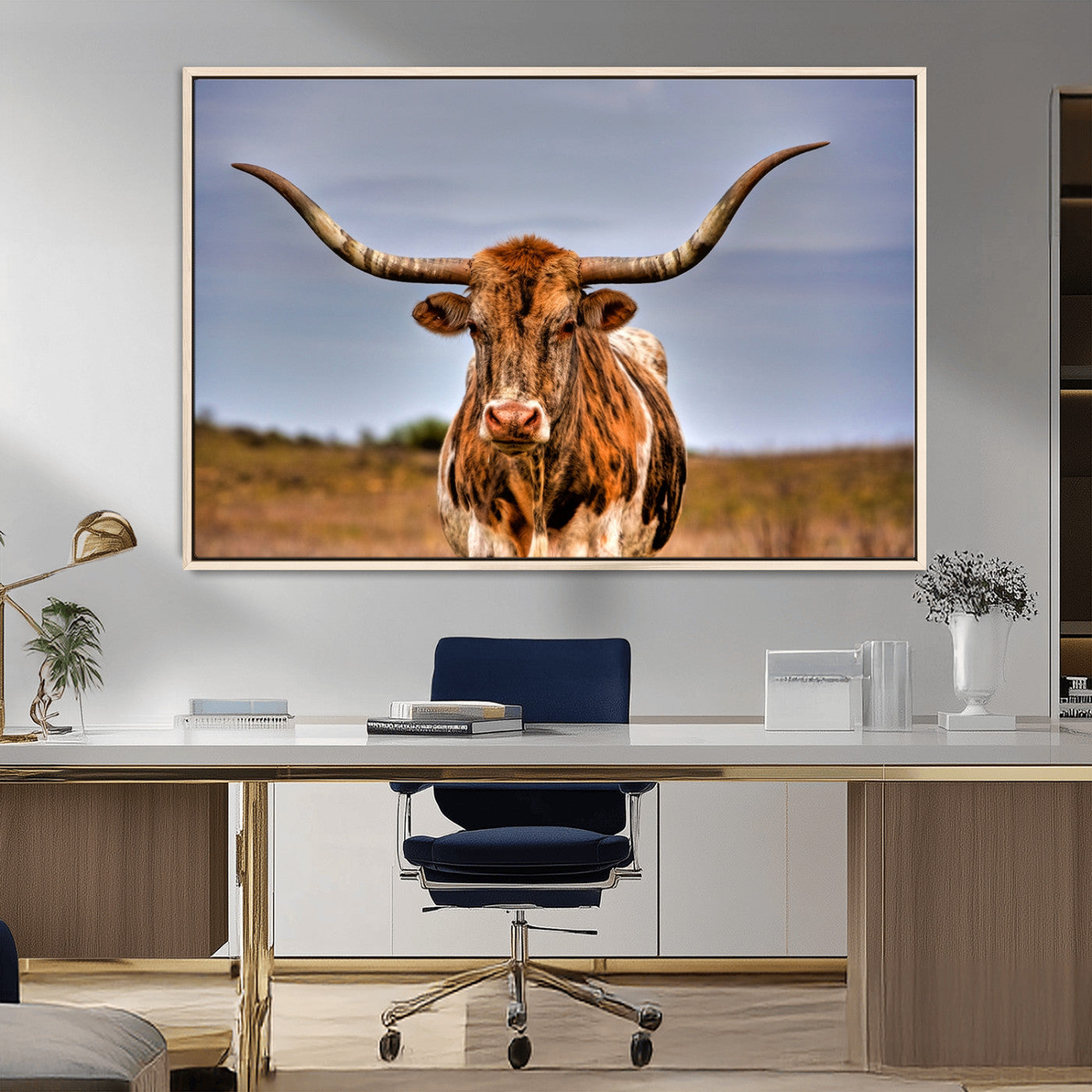 -Texas Longhorn Wall Art Print, Framed Longhorn Cow Wall Art