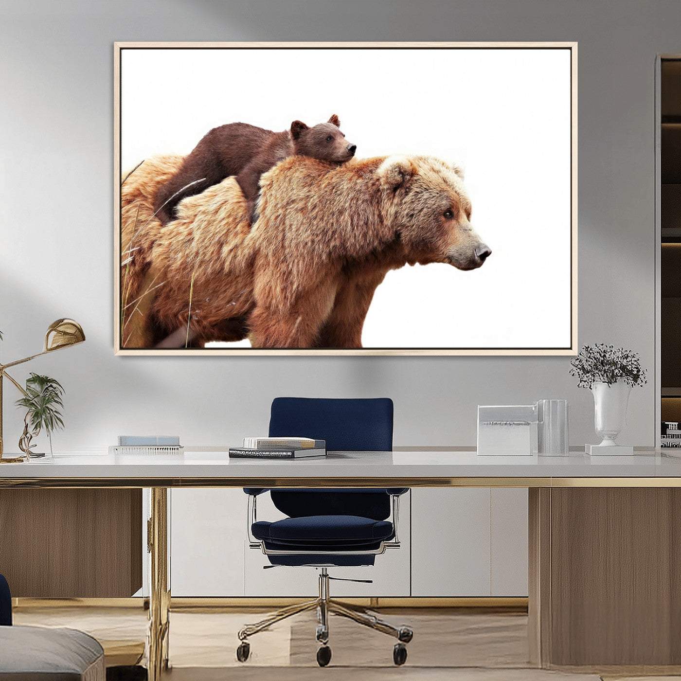 MGV-FC-36X24 - Mother and Baby Bear Canvas Wall Art - Adorable Wildlife Animal Print, Cozy Rustic Decor for Living Room,
