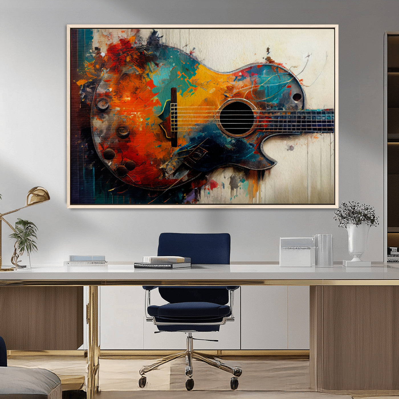 MGV-FC-36X24 - Abstract Guitar Wall Art Canvas | Vibrant Music-Inspired Art for Living Room or Studio | Colorful Music Decor Canvas Print