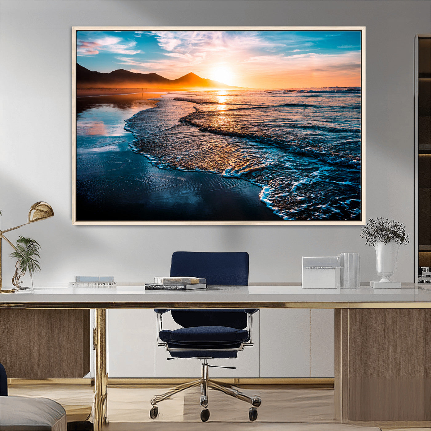 MGV-FC-36X24 - Beach Ocean Sunset on the Sea Wall Art Canvas, Beach Ocean Sunset Canvas Print