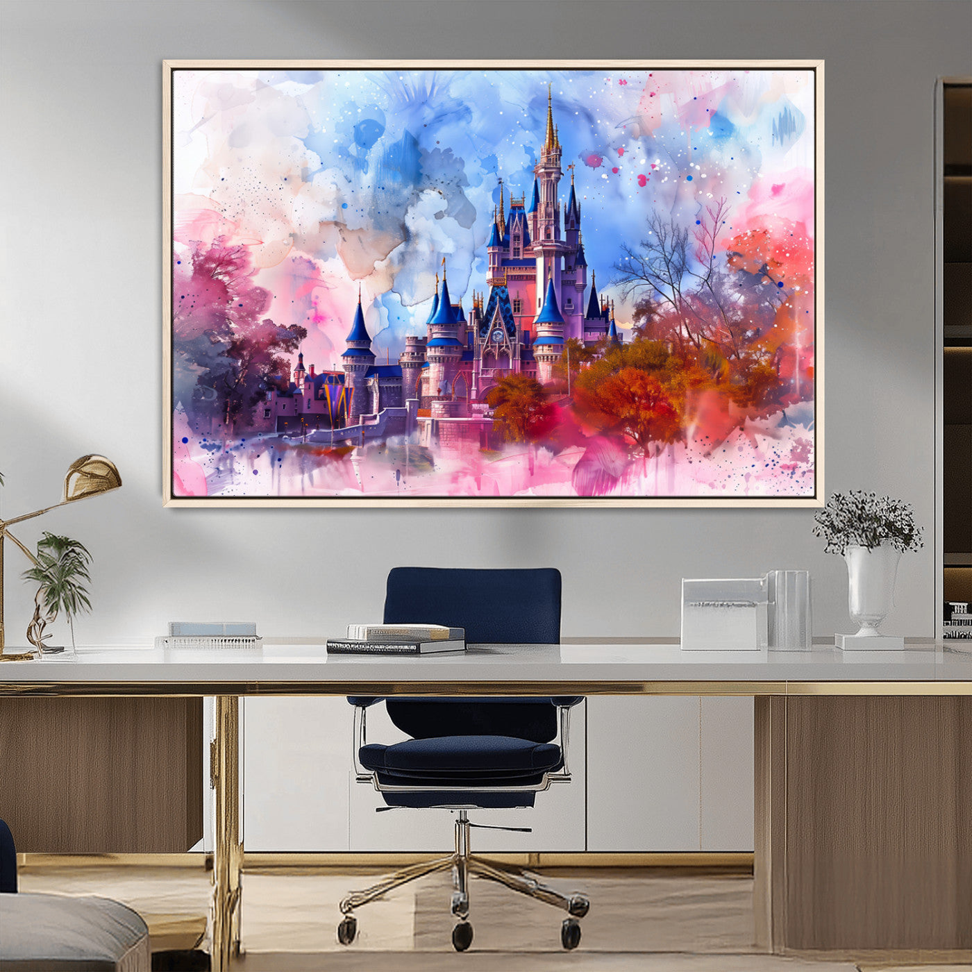 MGV-FC-36X24 - Disney Wall Art: Dreamy Watercolor Cinderella Castle Canvas Print