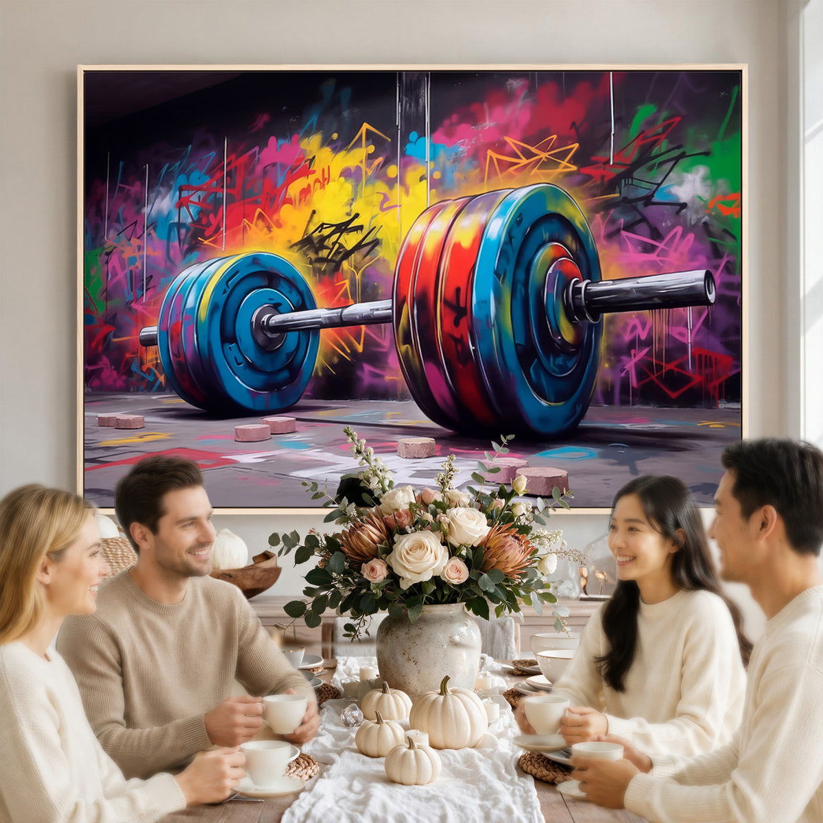 13549-MGV-CV-36X24 - Abstract Graffiti Barbell Canvas Wall Art | Urban Fitness Meets Bold Street Art
