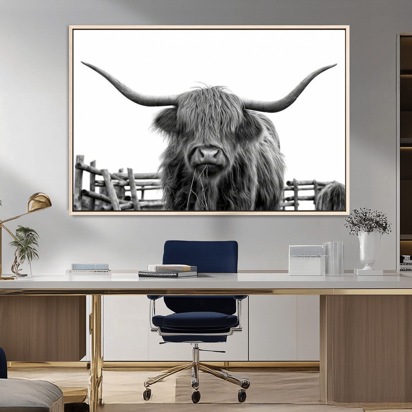 58188-MGV-FC-36X24_Natural-Longhorn Canvas Print, Bighorn Cow Wall Art Canvas Print