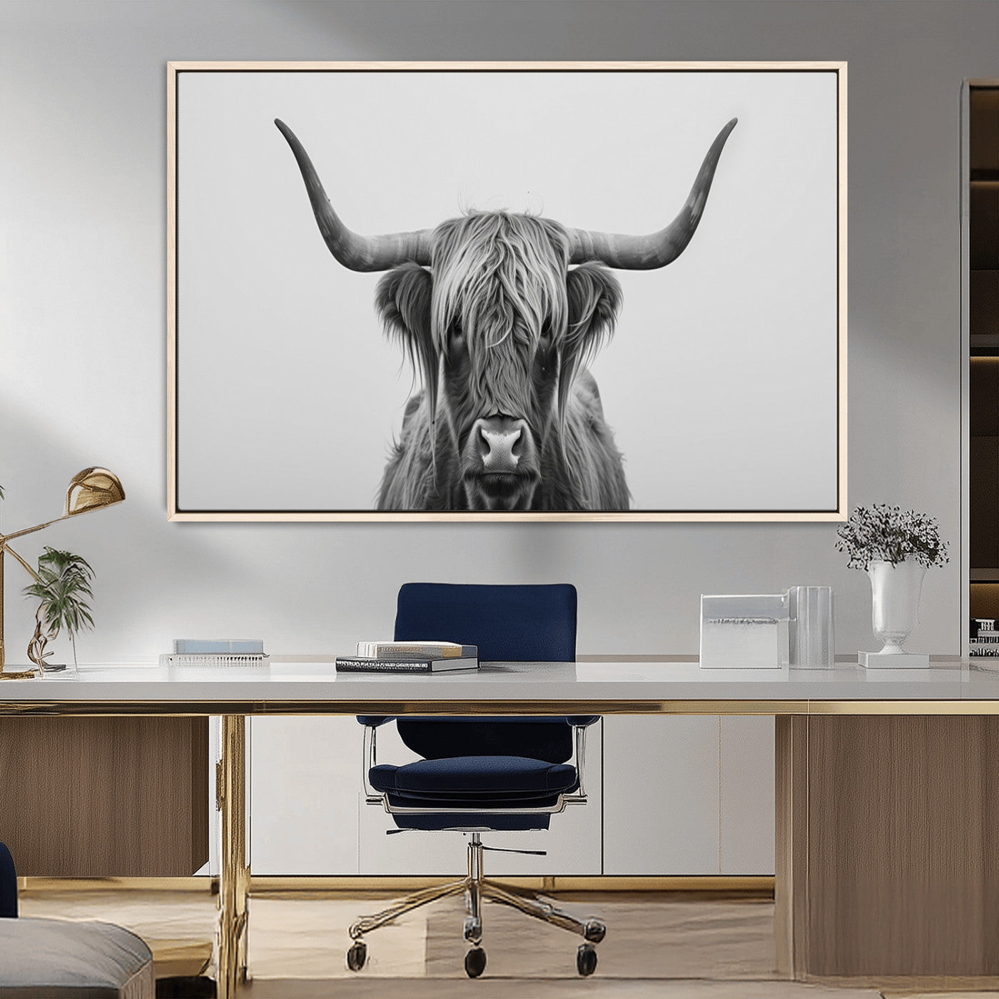 35820-MGV-FC-36X24_Natural-Farmhouse Longhorn Wall Art Canvas Print, Longhorn Texas Wall Art Canvas Print