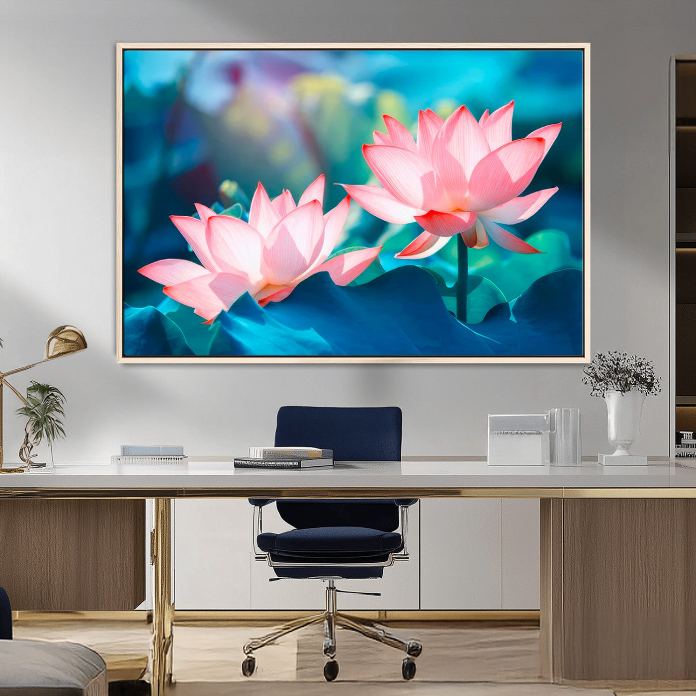 MGV-FC-36X24 - Pink Lotus Flower Canvas Wall Art | Vibrant Floral Wall Decor for Living Room, Office, or Bedroom | Large Botanical Art