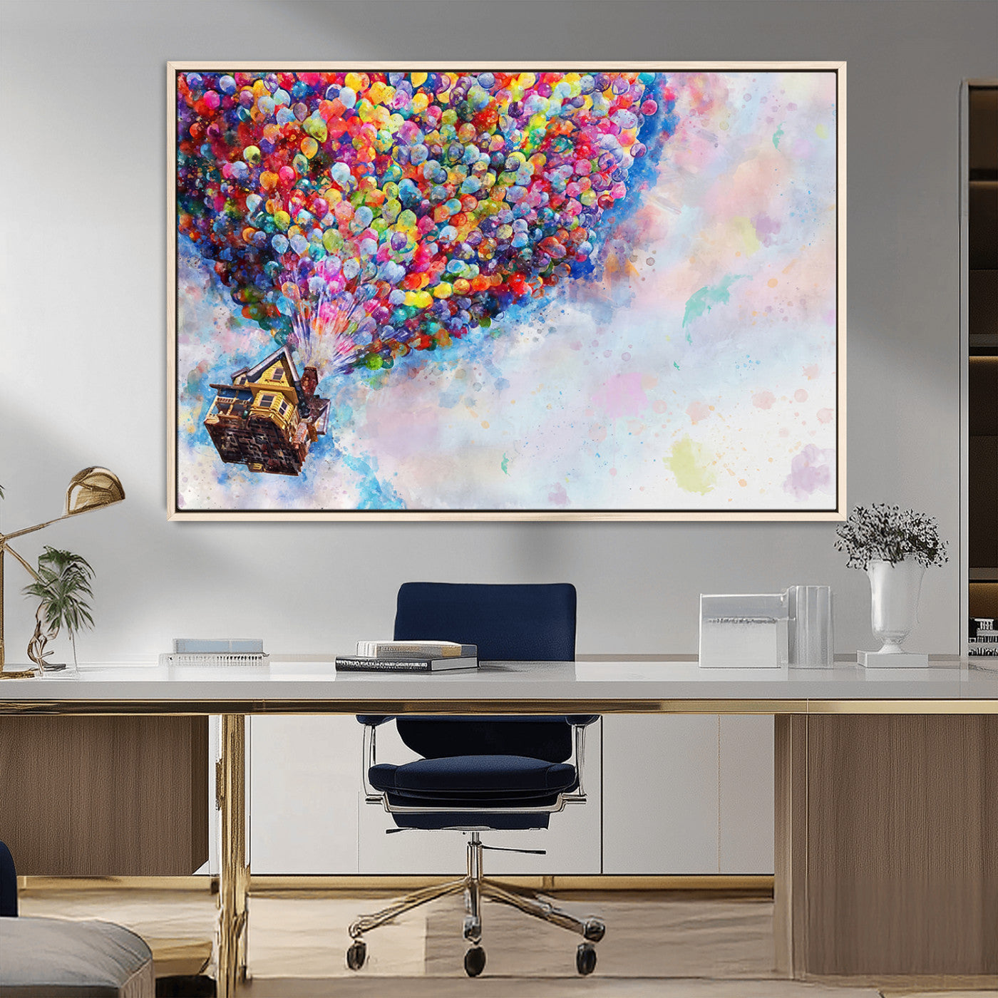 MGV-FC-36X24 - Don't Look Up Movie Canvas Wall Art - Vibrant Floating House and Balloons Scene, Tribute to Iconic