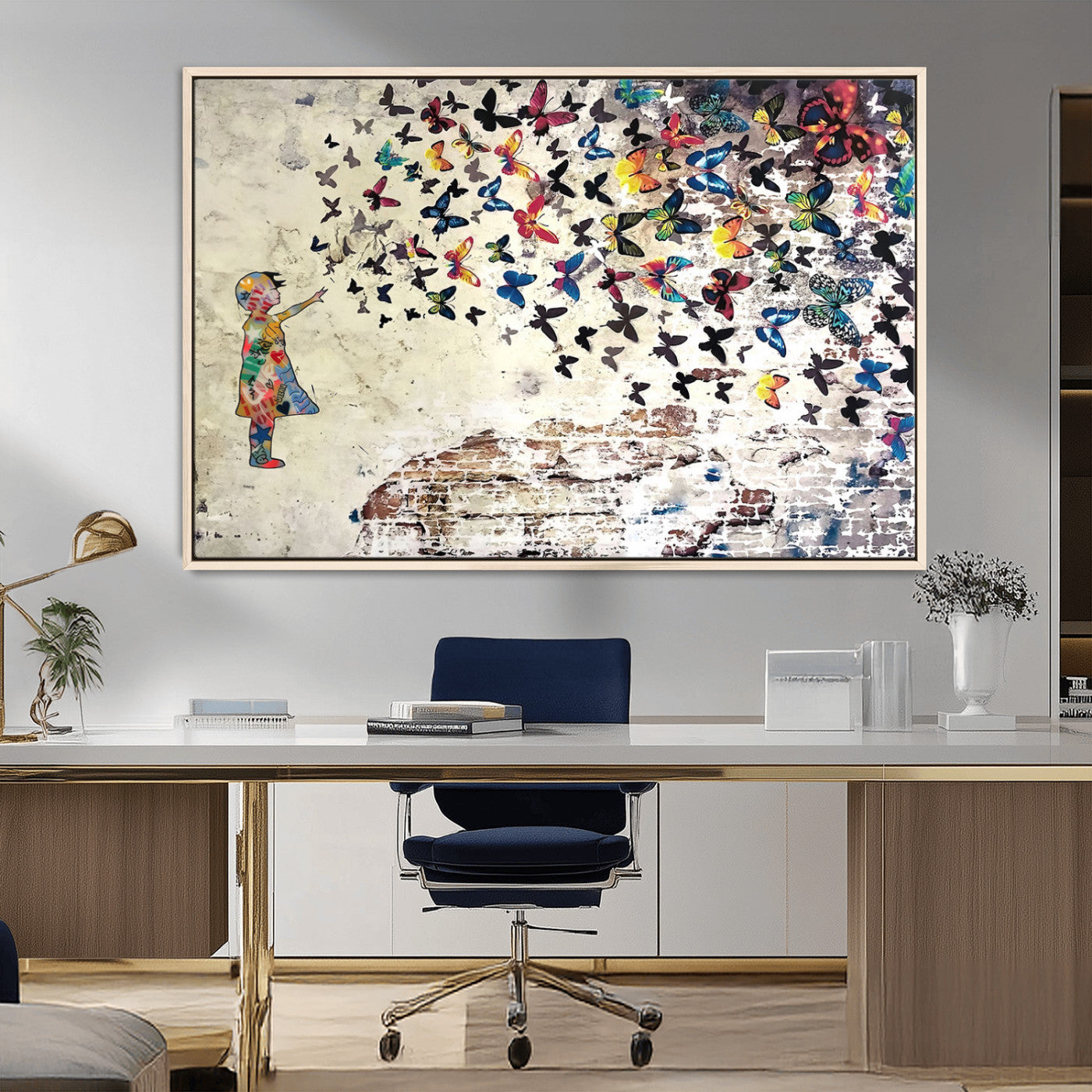 MGV-FC-36X24 - Banksy Wall Art - Banksy Girl Butterfly Graffiti Wall Art Canvas Print - Butterfly Girl and Freedom Flight - Vibrant Street Art Print