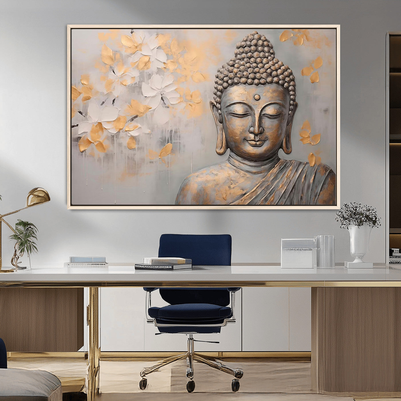 MGV-FC-36X24 - Abstract Buddha Statue Wall Art Canvas Print - Modern Meditation Decor for Living Room, Office, Yoga Studio Decor