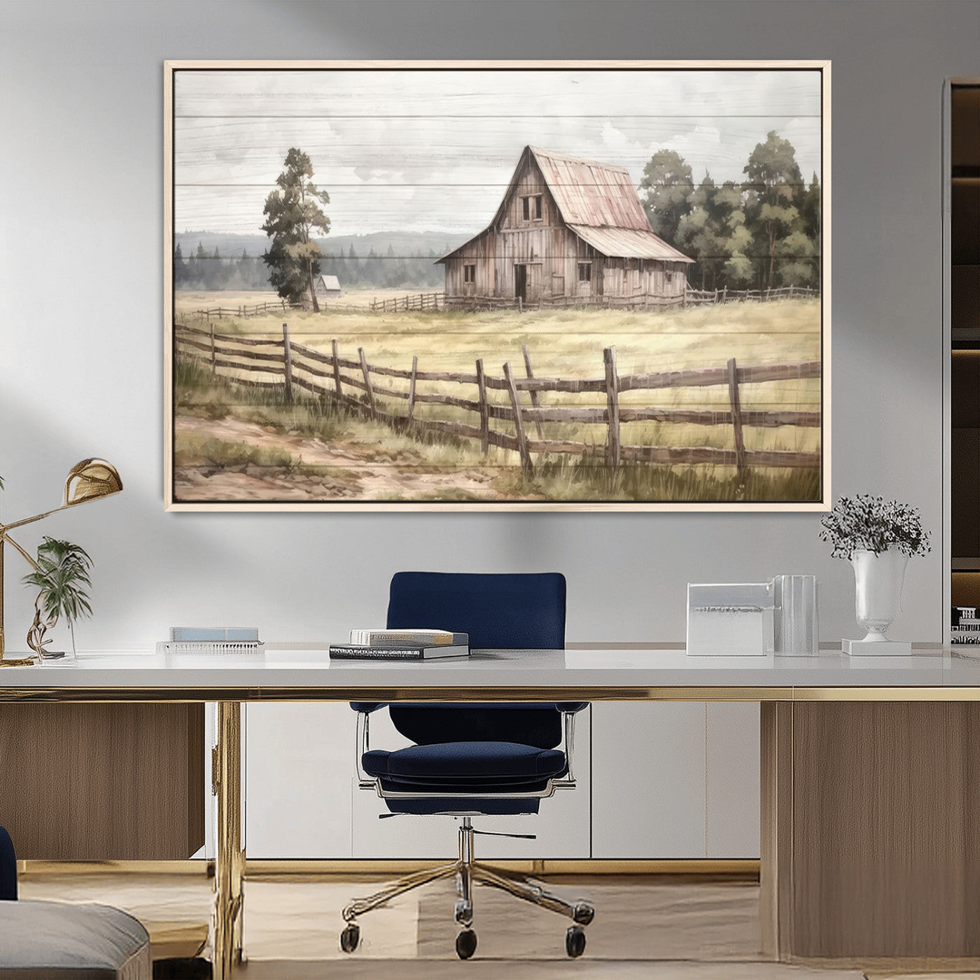 MGV-FC-36X24 - Rustic Farmhouse Barn Wall Art | 3-Panel Framed Gallery Wrap Giclee Canvas Print for Living Room, Farmhouse, or Office | Country Landscape Wall Art