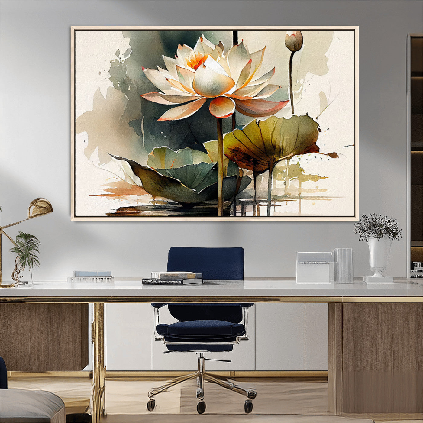MGV-FC-36X24 - Lotus Flower Watercolor Canvas Print – A Symbol of Serenity and Growth, Captured in Soft Watercolors – Contemporary Wall Art for Tranquil Spaces
