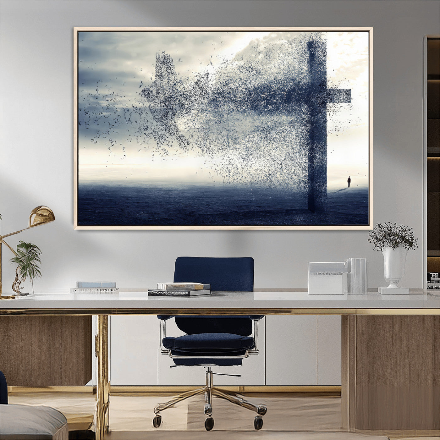 MGV-FC-36X24 - Jesus and the Fading Cross Wall Art Print – Symbol of Faith, Christian Wall Art Canvas Print, Framed and Ready to Hang