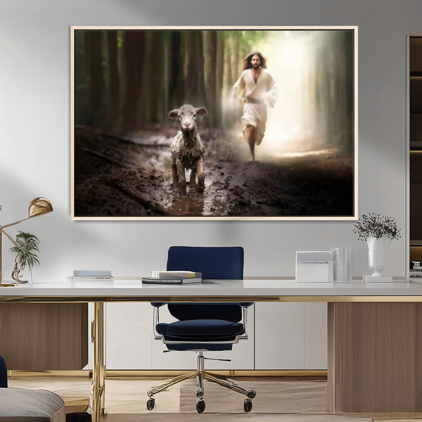MGV-FC-36X24 - Jesus Canvas Wall Art - Jesus Running After Lost Lamb, Jesus, Christian Home Decor - Church Wall Art
