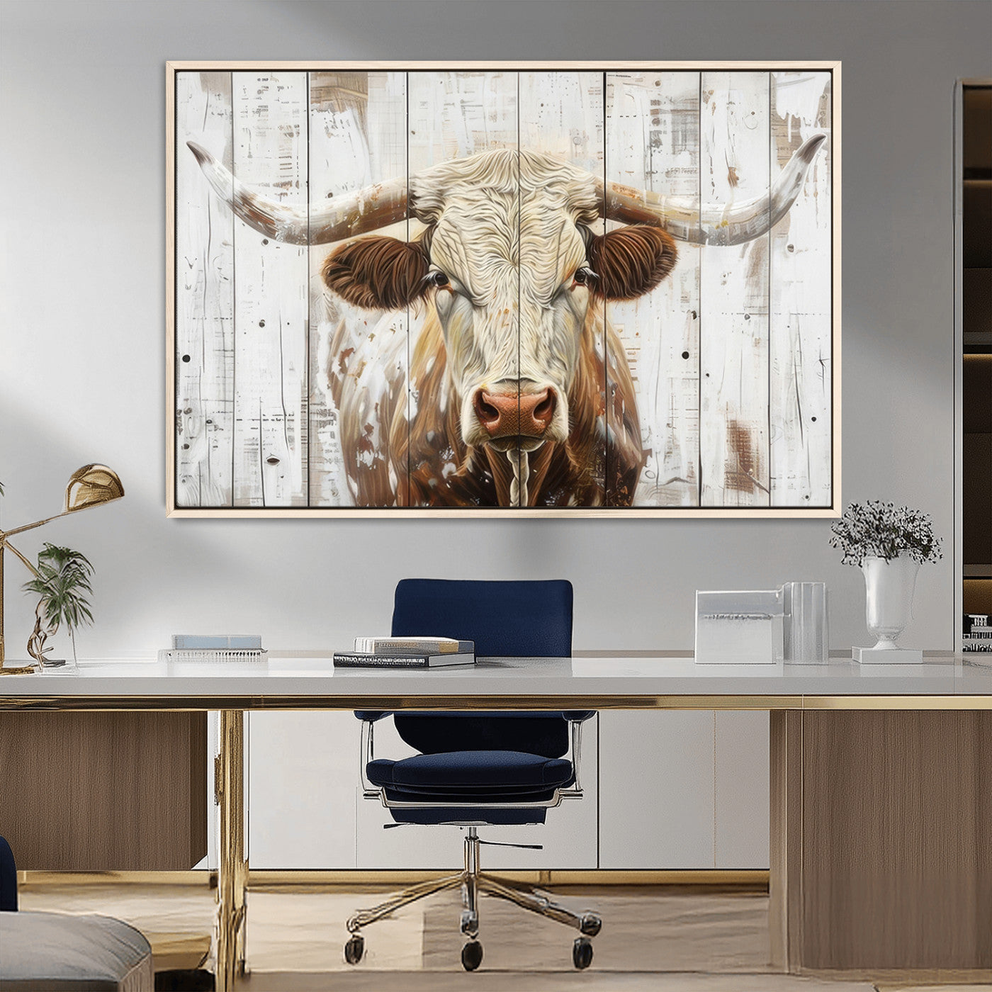 -Rustic Longhorn Bull Wall Art Canvas Set – Western-Inspired Farmhouse Décor - Ready to Hang