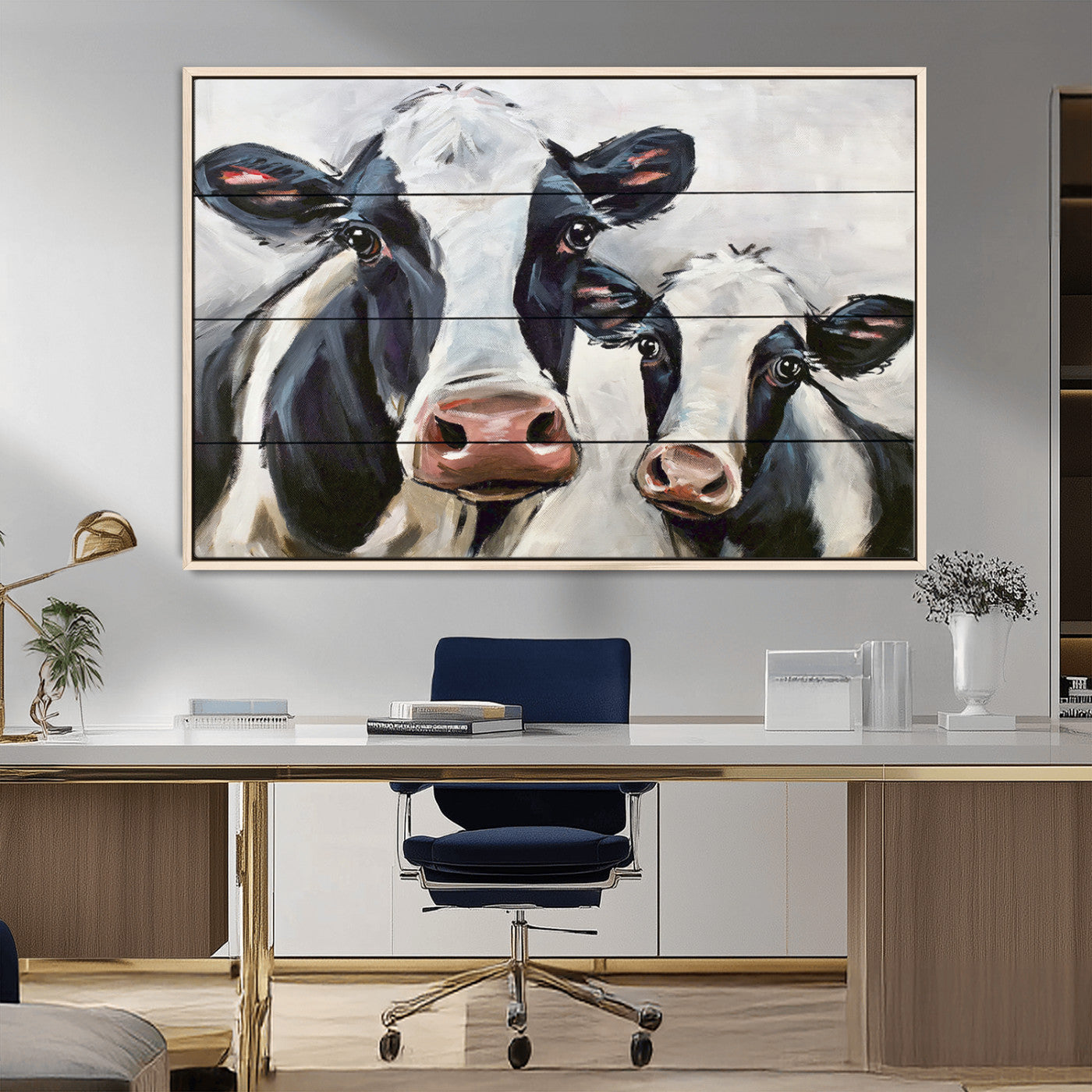 28934-MGV-FC-36X24_Natural-Vintage Baby and Mom Cattle Wall Art Canvas Print