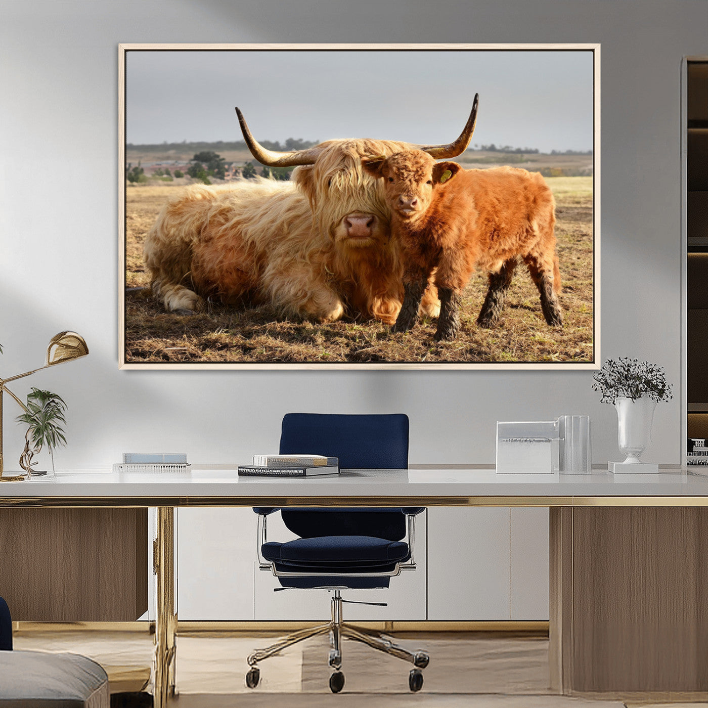 MGV-FC-36X24 - Highland Cow Canvas Wall Art Animal Print for Farm House Decor