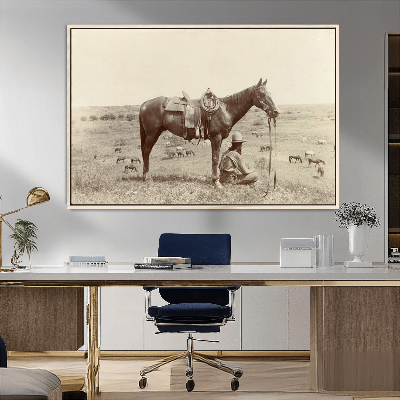 MGV-FC-36X24 - Cowboy Wall Art - Western Horse Canvas Print - Vintage Western Wall Art Canvas Print, Ready to Hang