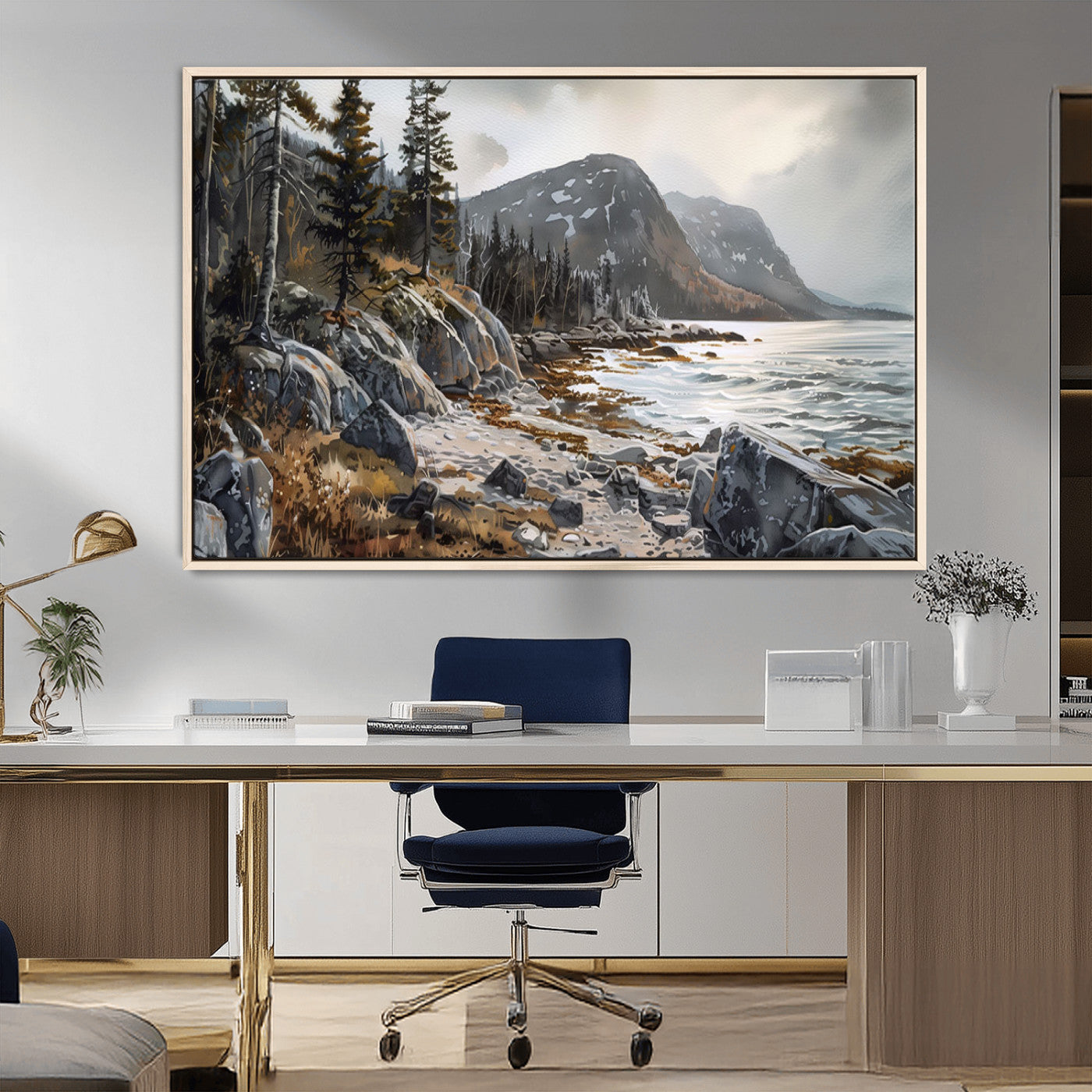 -Serene Coastal View of Acadia National Park - Stunning 3-Panel Wall Art Canvas Print, Framed, Ready
