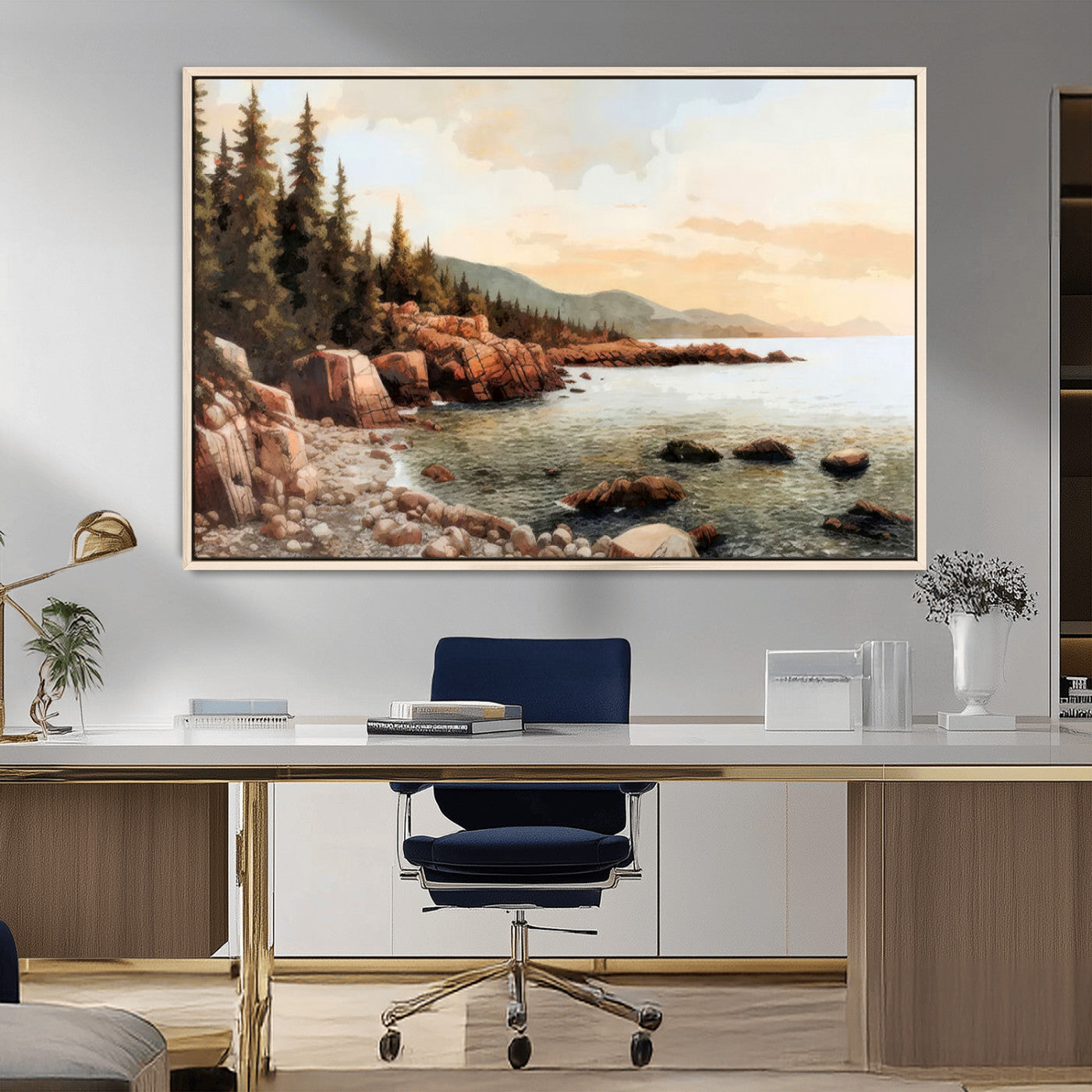 MGV-FC-36X24 - Serene Coastal View of Acadia National Park Wall Art - Stunning 3-Panel Wall Art Canvas Print, Framed, Ready to Hang