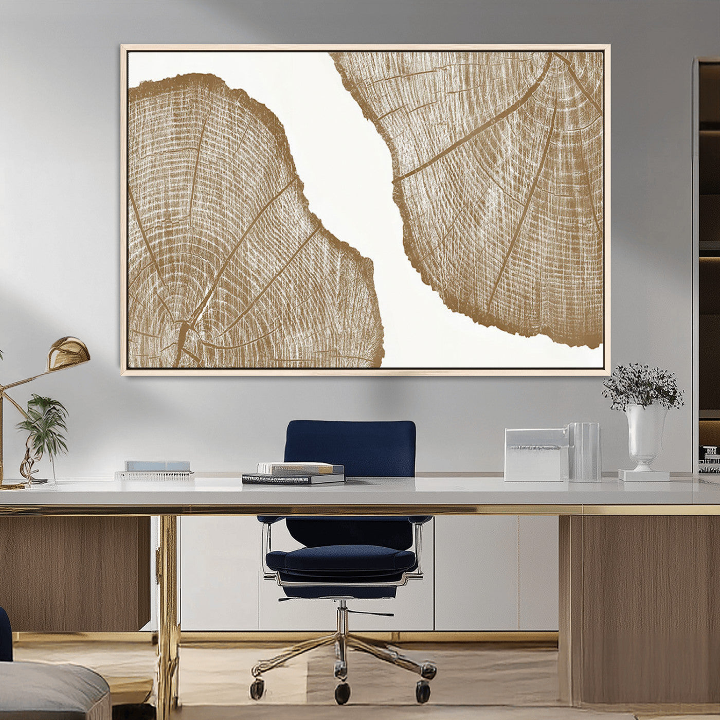 99692-MGV-FC-36X24_Natural-Rustic Brown Tree Ring Wall Art Canvas Print – Framed and Ready to Hang – Elegant Nature-Inspired