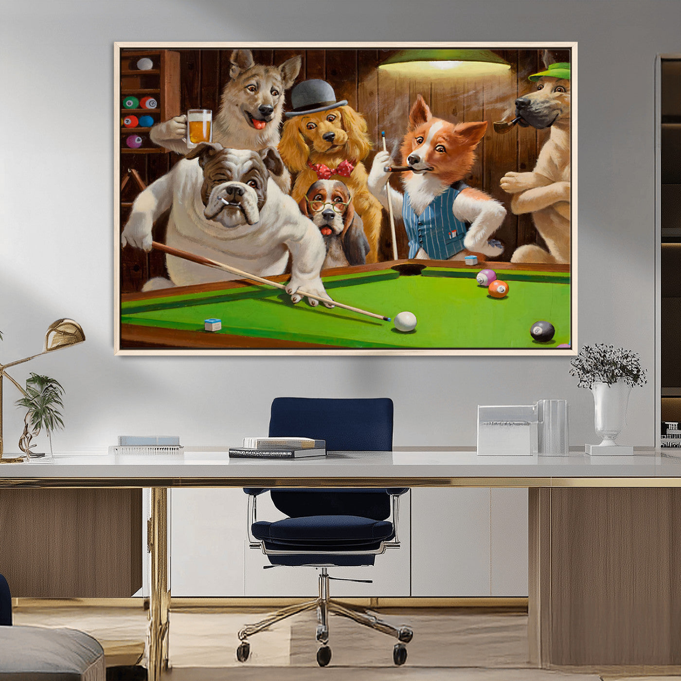 MGV-FC-36X24 - Dogs Playing Pool Canvas Wall Art Funny Gifts Dog Print