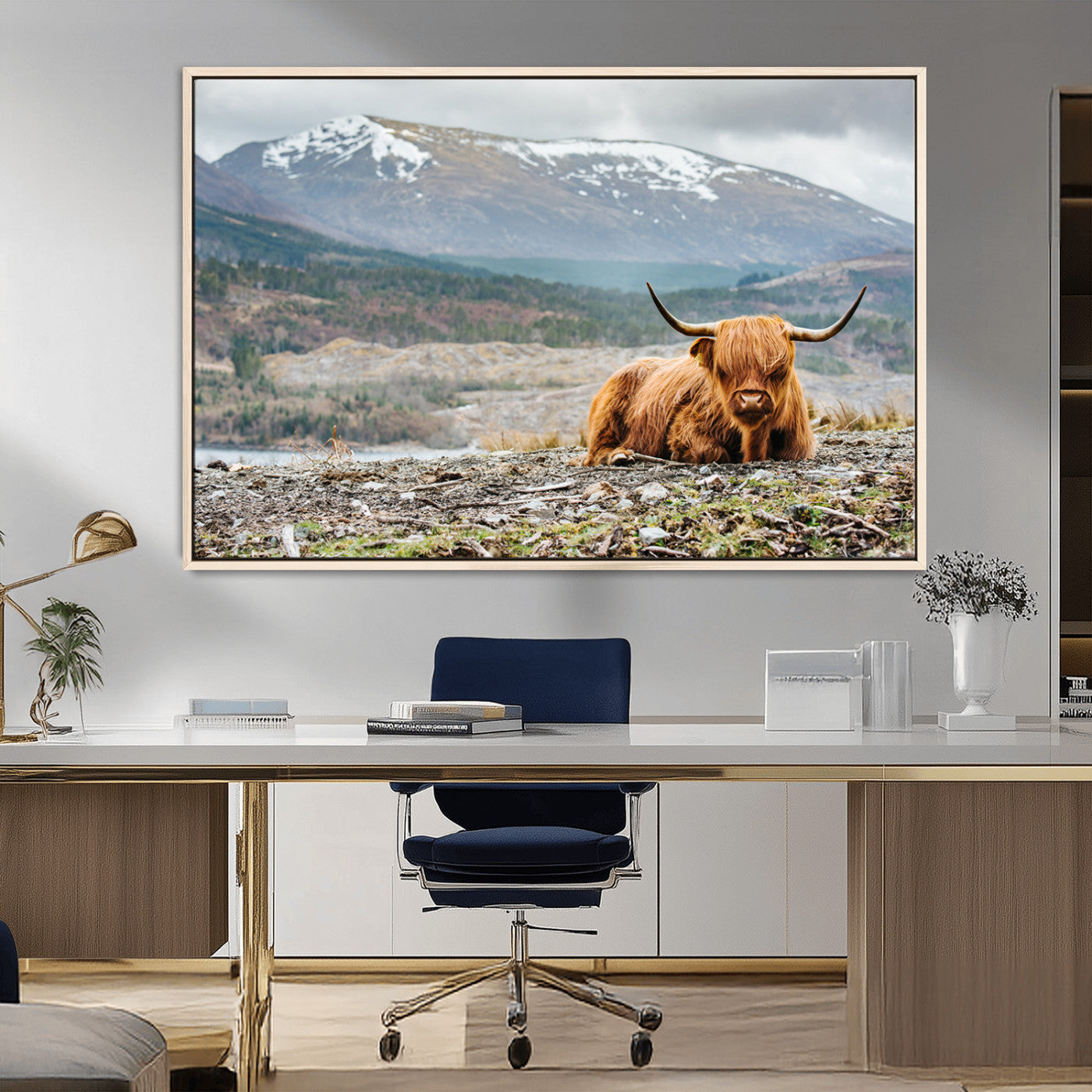 80252-MGV-FC-36X24_Natural-Highland Cow Horn Farm Wall Art Canvas Print