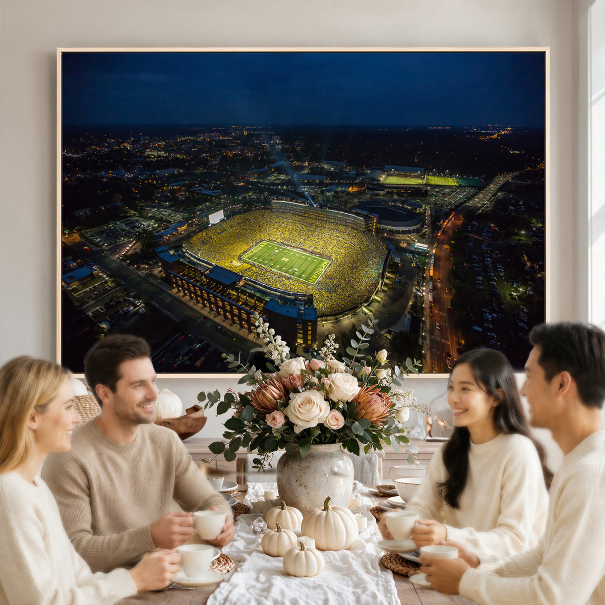33588-MGV-CV-36X24 - Michigan Stadium Night Game Wall Art | Sports Arena Aerial View Canvas