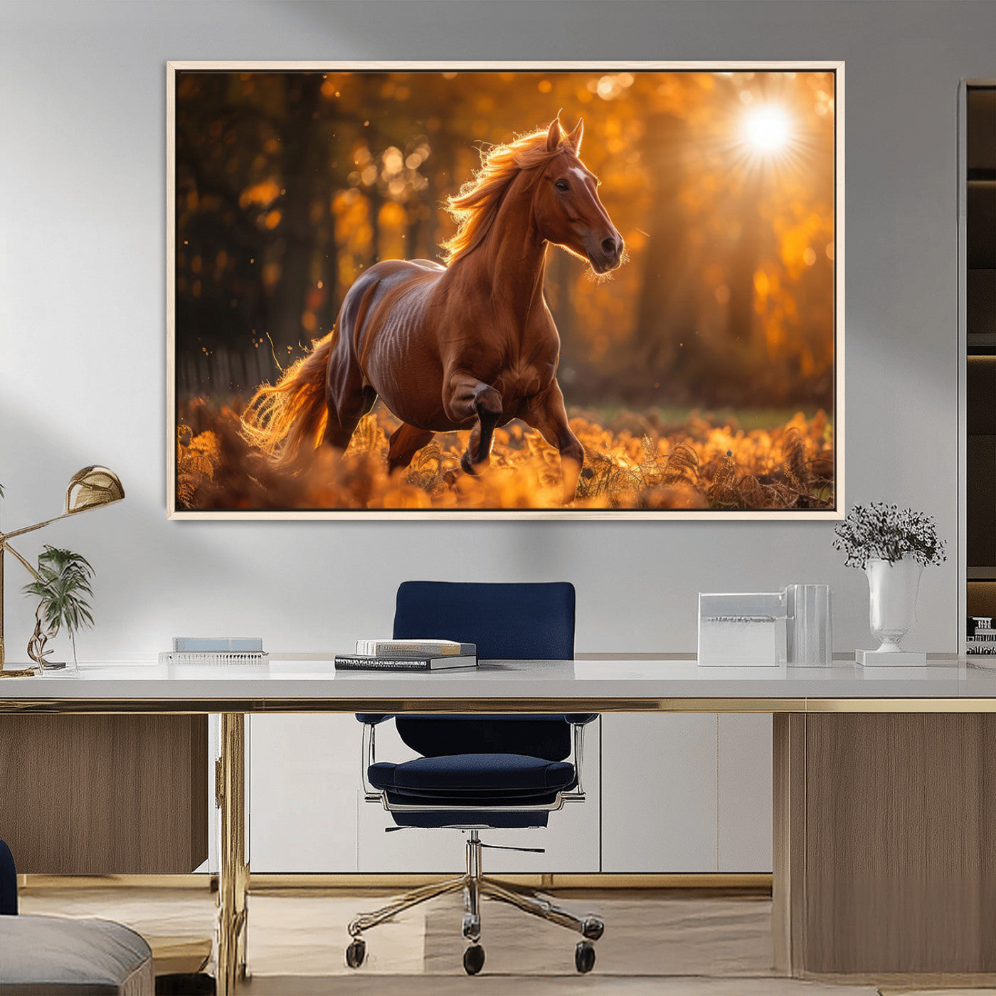 92144-MGV-FC-36X24_Natural-Running Horse Sunset Forest Wall Art Canvas Print