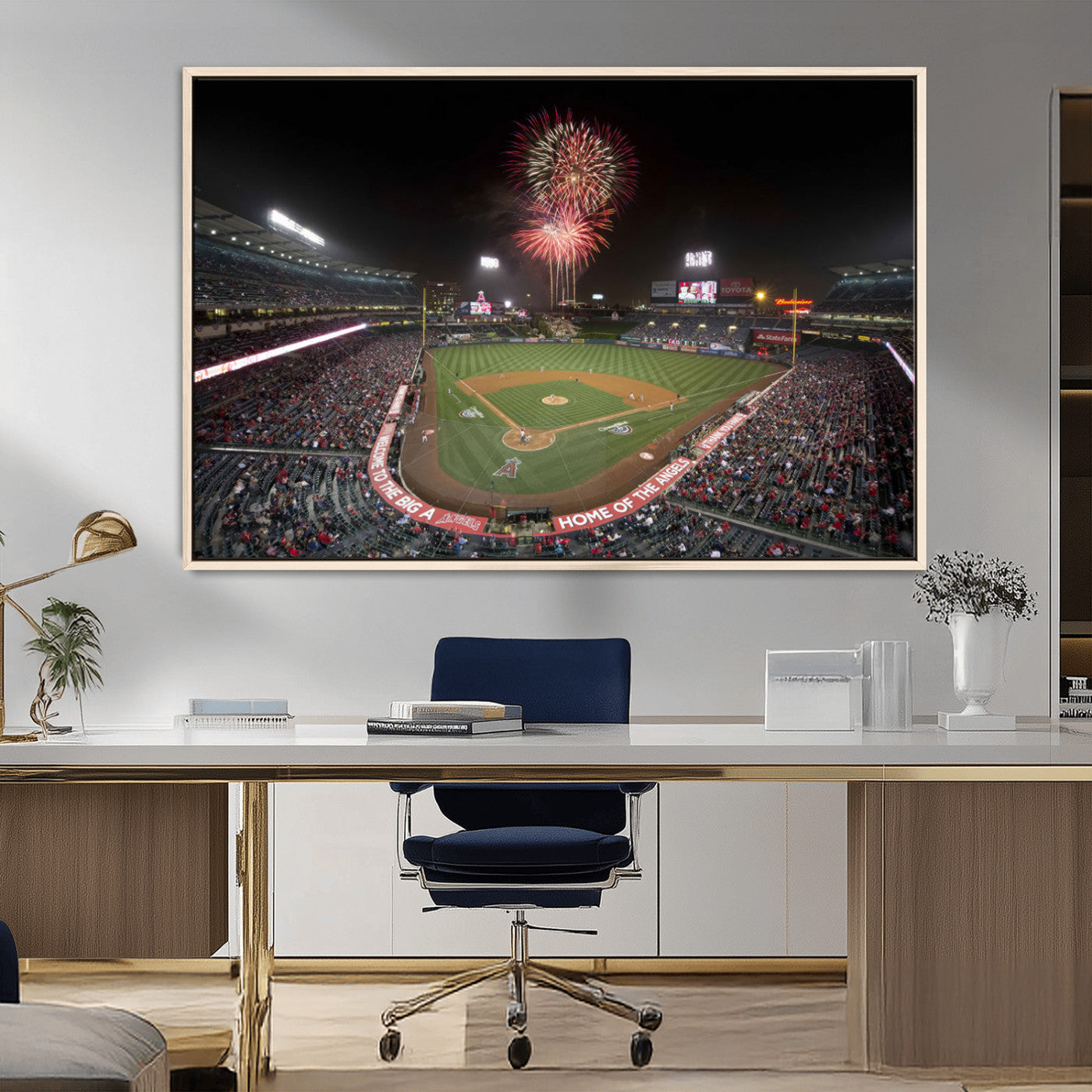 MGV-FC-36X24 - Fireworks at Angel Stadium – Los Angeles Angels Night Game Canvas Print, Framed, Ready to Hang