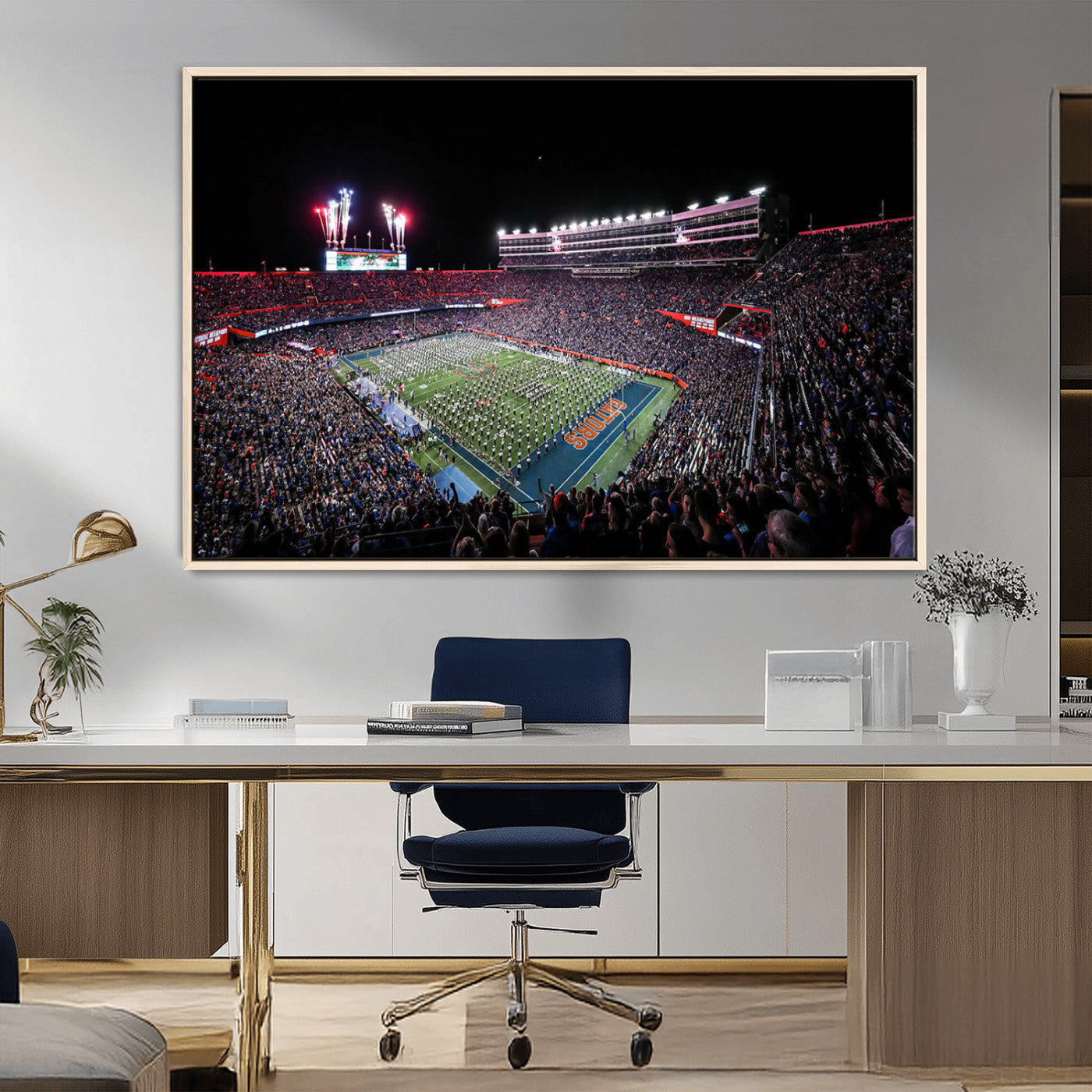 MGV-FC-36X24 - Ben Hill Griffin Stadium Night Game Triple Canvas Wall Art - Florida Gators Football Match