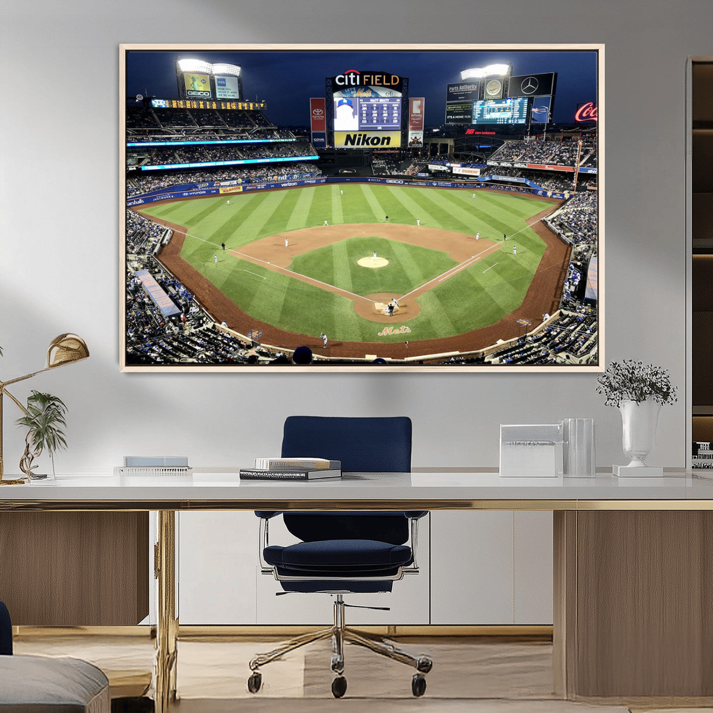 MGV-FC-36X24 - Citi Field Wall Art Print | 3-Panel New York Mets Baseball Stadium Canvas Print | Framed Sports Decor for Living Room, Man Cave, or Office Decor