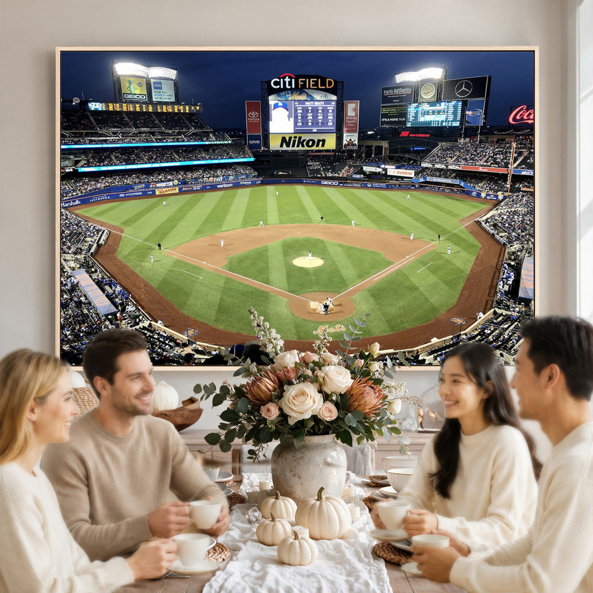 87666-MGV-CV-36X24 - Citi Field Wall Art Print | 3-Panel New York Mets Baseball Stadium Canvas Print | Framed Sports