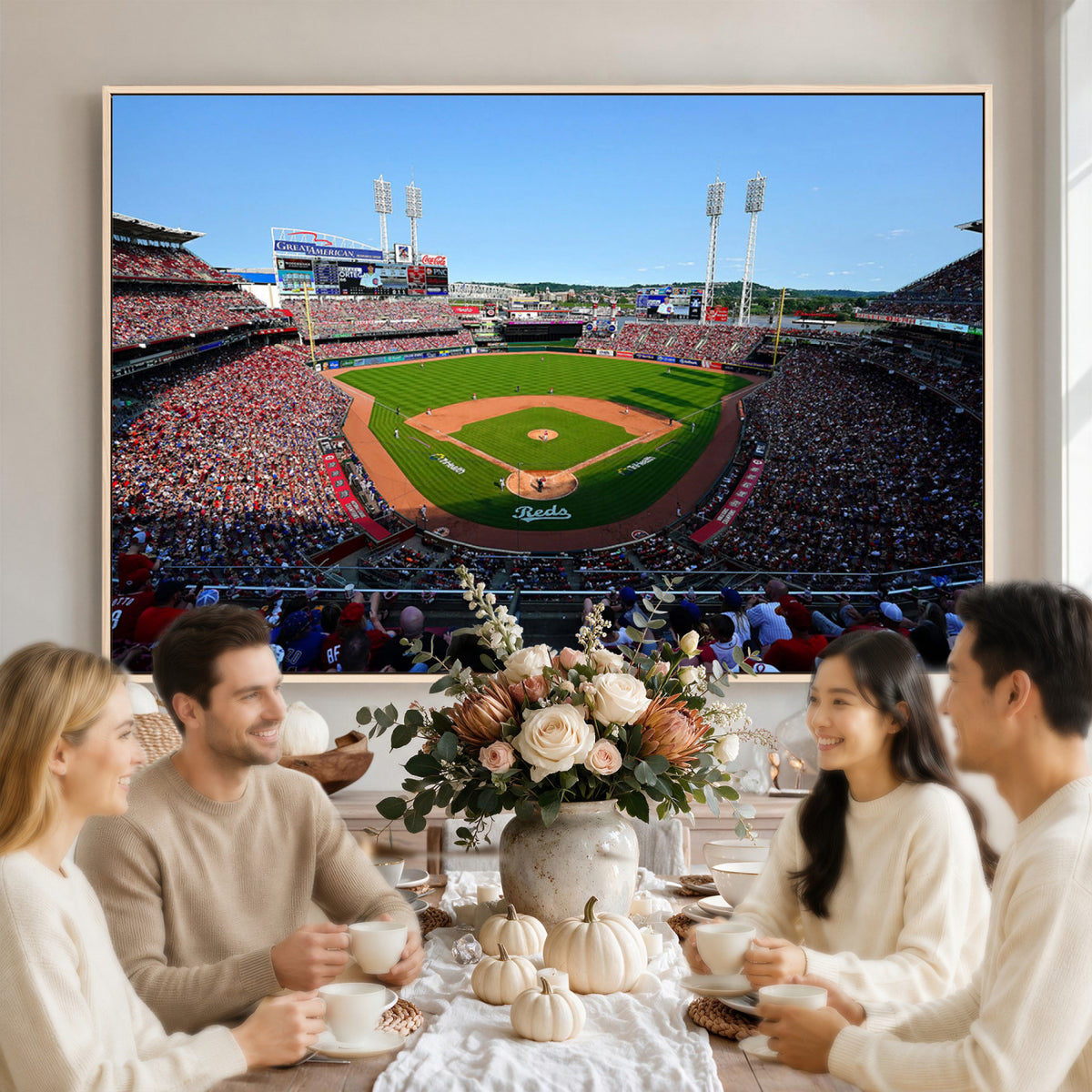 90998-MGV-CV-36X24 - Cincinnati Reds Baseball Canvas Print | Great American Ball Park Stadium Wall Art