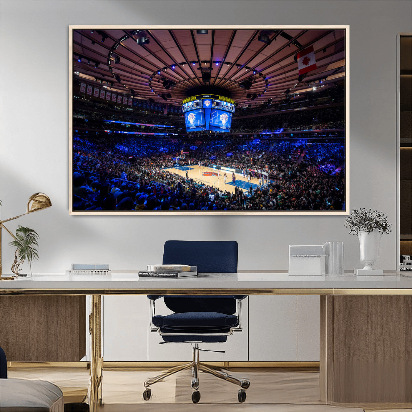 MGV-FC-36X24 - Madison Square Garden Basketball Arena Print - Madison Square Garden Basketball Game Triple Canvas Wall Art - NBA Match Atmosphere