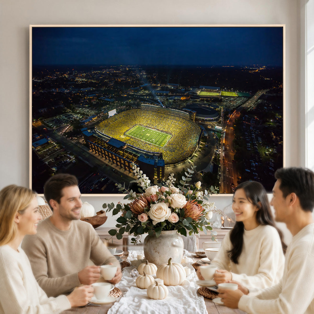 52519-MGV-CV-36X24 - Michigan Wolverines Football Team Print, Michigan Stadium Wall Art Canvas Print