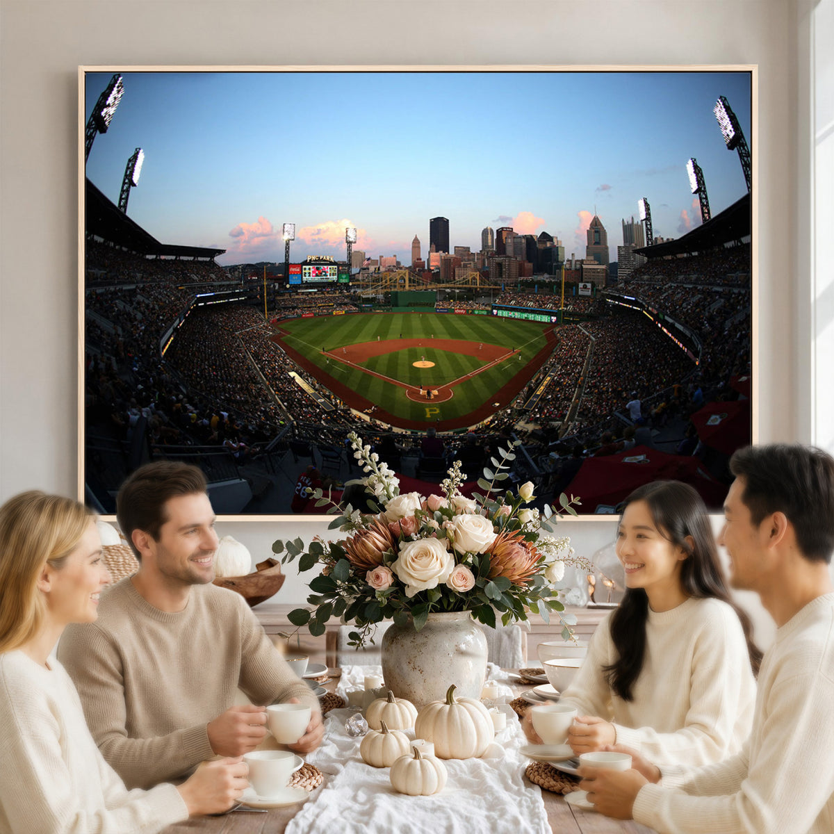 67670-MGV-CV-36X24 - PNC Park Evening Game Triple Canvas Wall Art | Pittsburgh Pirates MLB Stadium