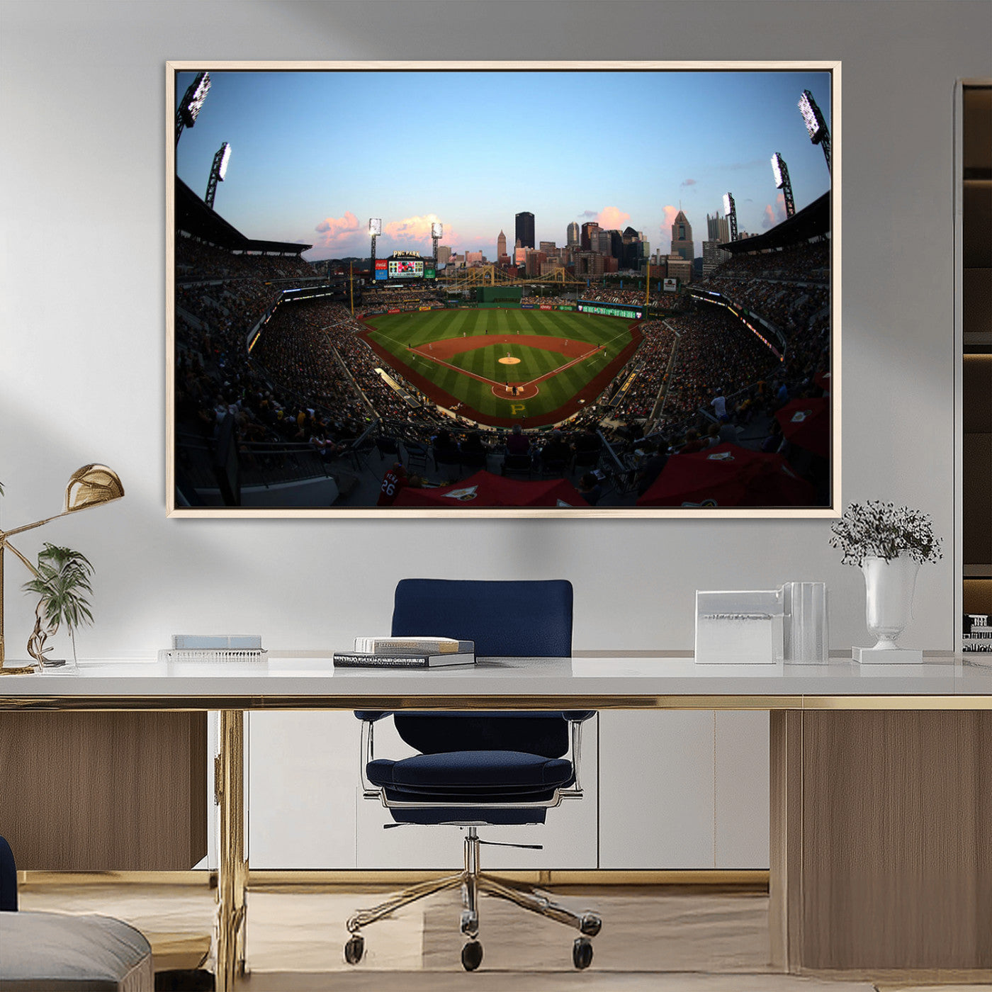 MGV-FC-36X24 - PNC Park Evening Game Triple Canvas Wall Art - Pittsburgh Pirates MLB Match - PNC Park Stadium Wall Art Canvas Print