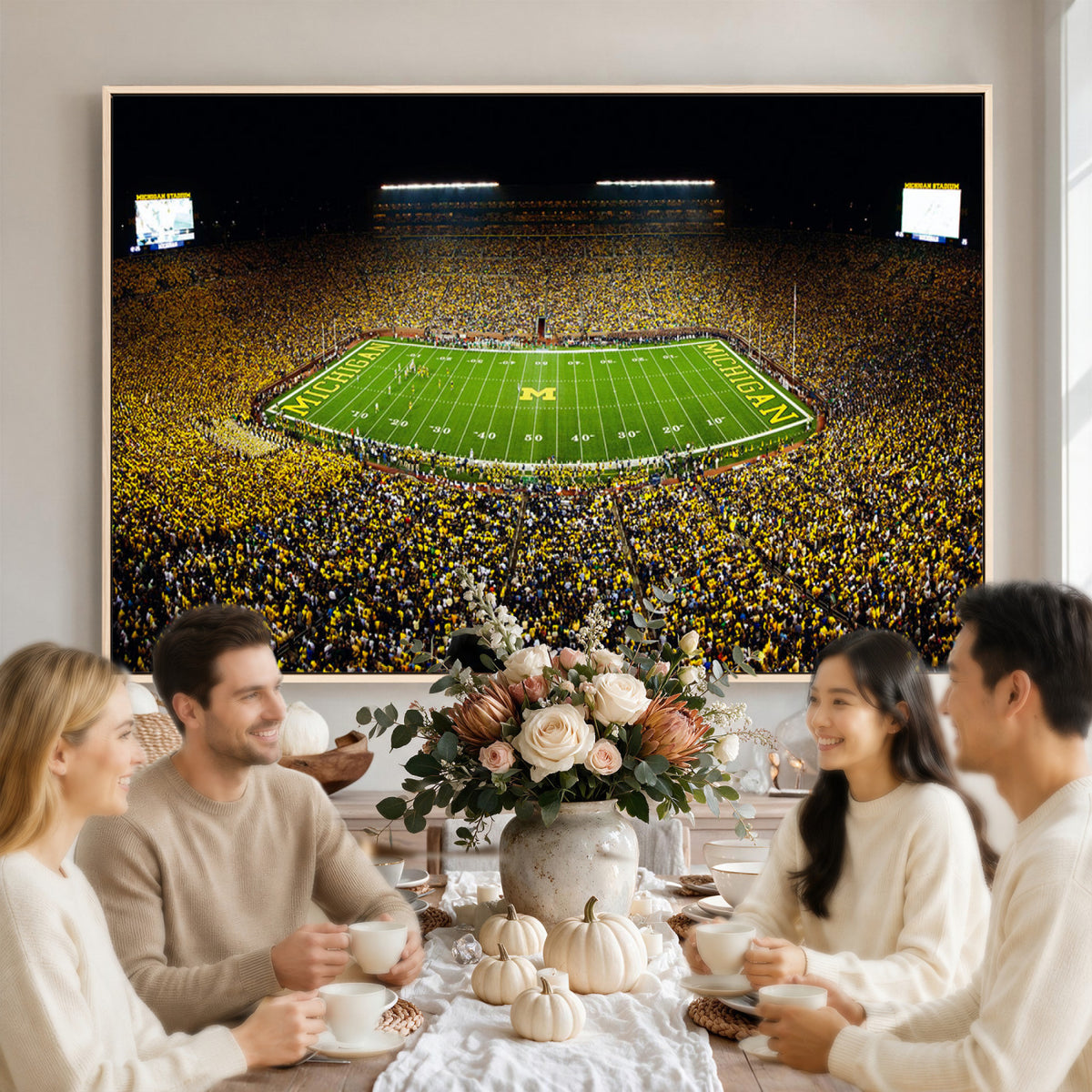 26166-MGV-CV-36X24 - Stadium in Michigan Wall Art Canvas Print, Framed American Football Stadium Art