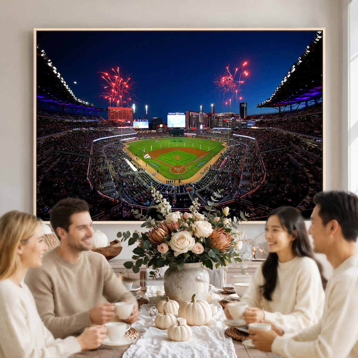 50582-MGV-CV-36X24 - Truist Park Atlanta Braves Baseball Stadium Wall Art Print | Large 3-Panel Canvas Print for Sports
